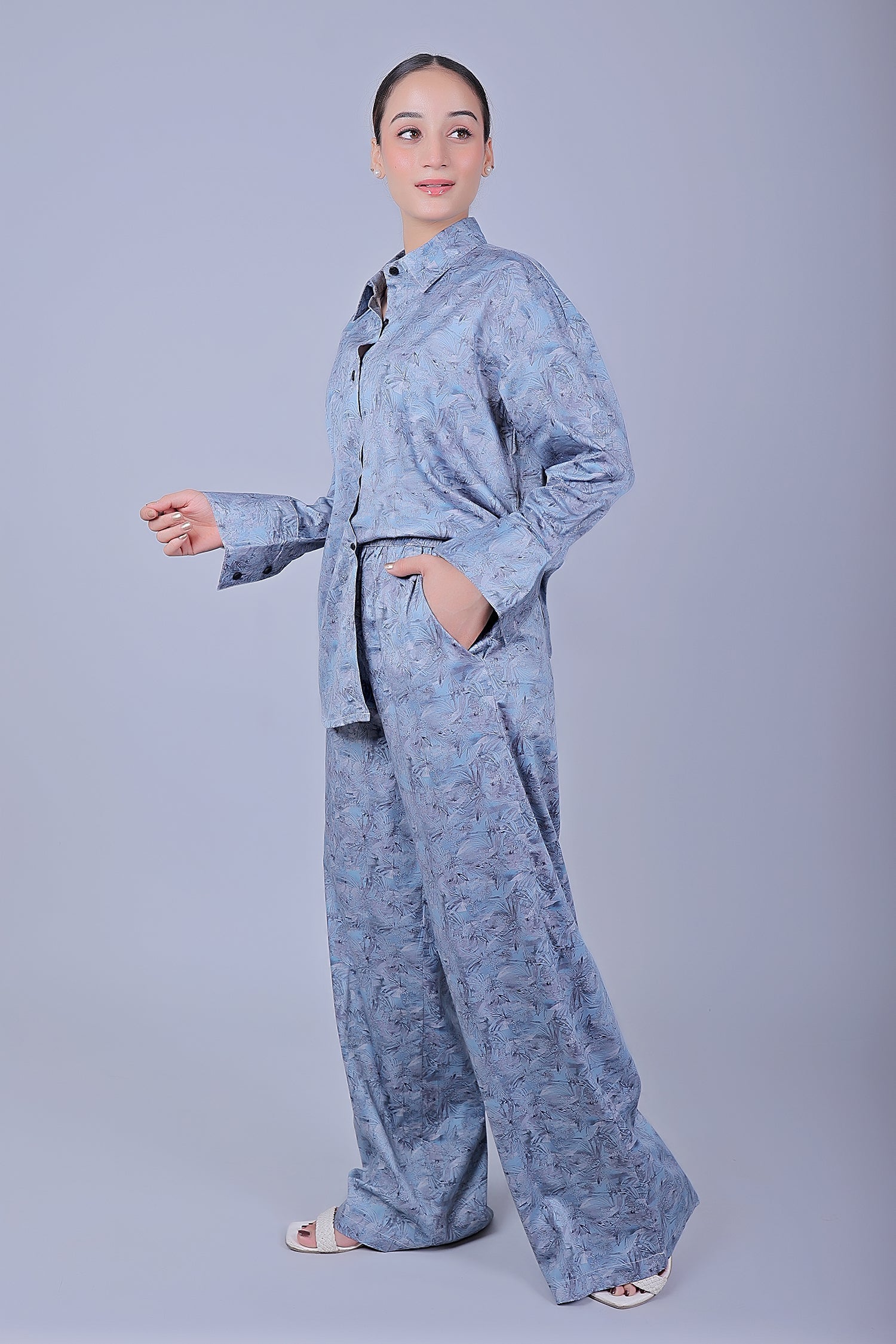 Bluebird Women's Printed Co-ord Set Rock Blue - Swadesiicart