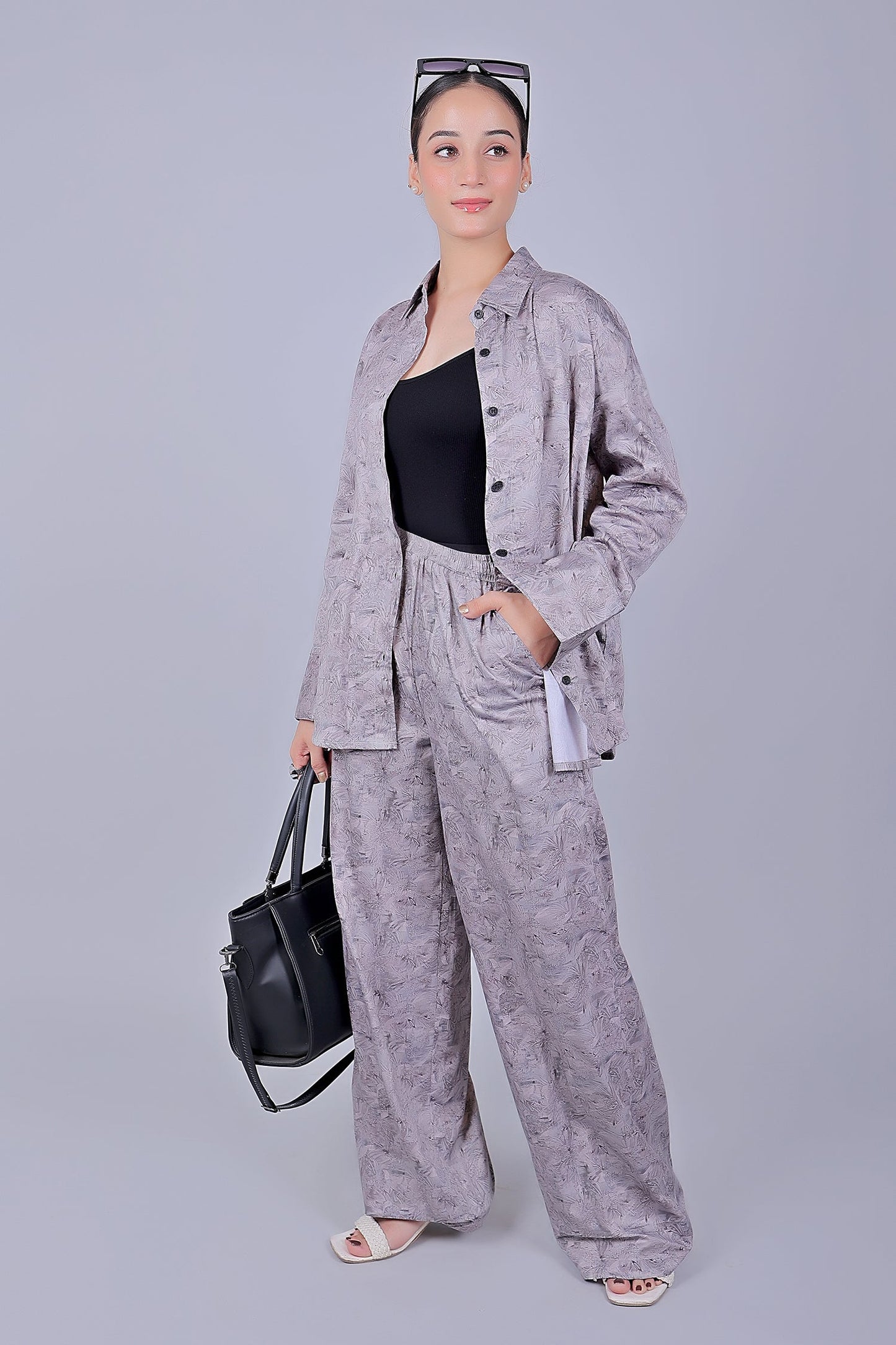 Bluebird Women's Printed Co-ord Set Lavender - Swadesiicart