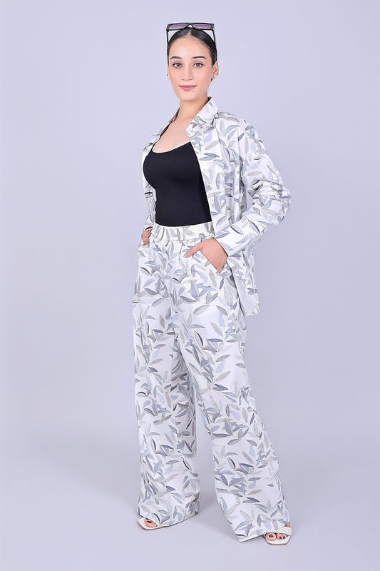 Bluebird Women's Printed Co-ord Set White Leaf - Swadesiicart