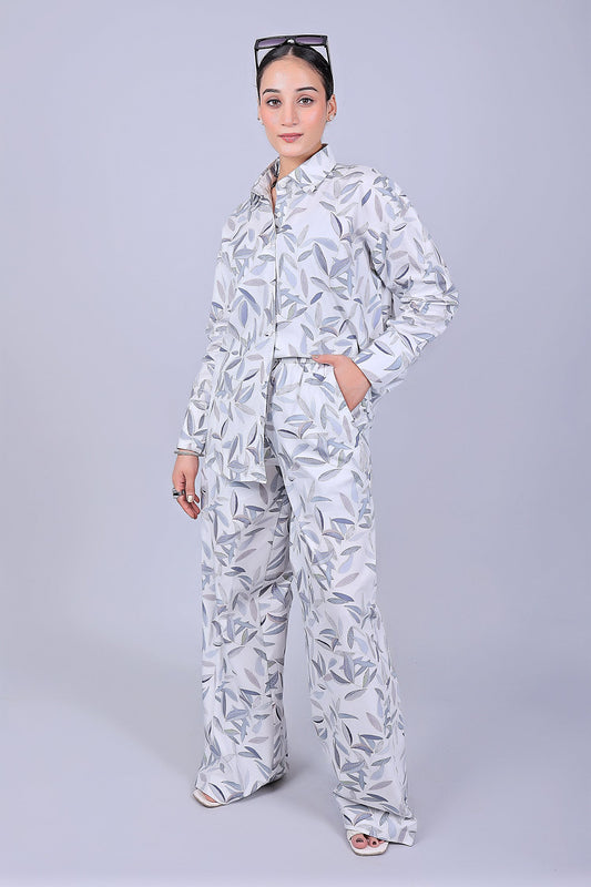 Bluebird Women's Printed Co-ord Set White Leaf - Swadesiicart