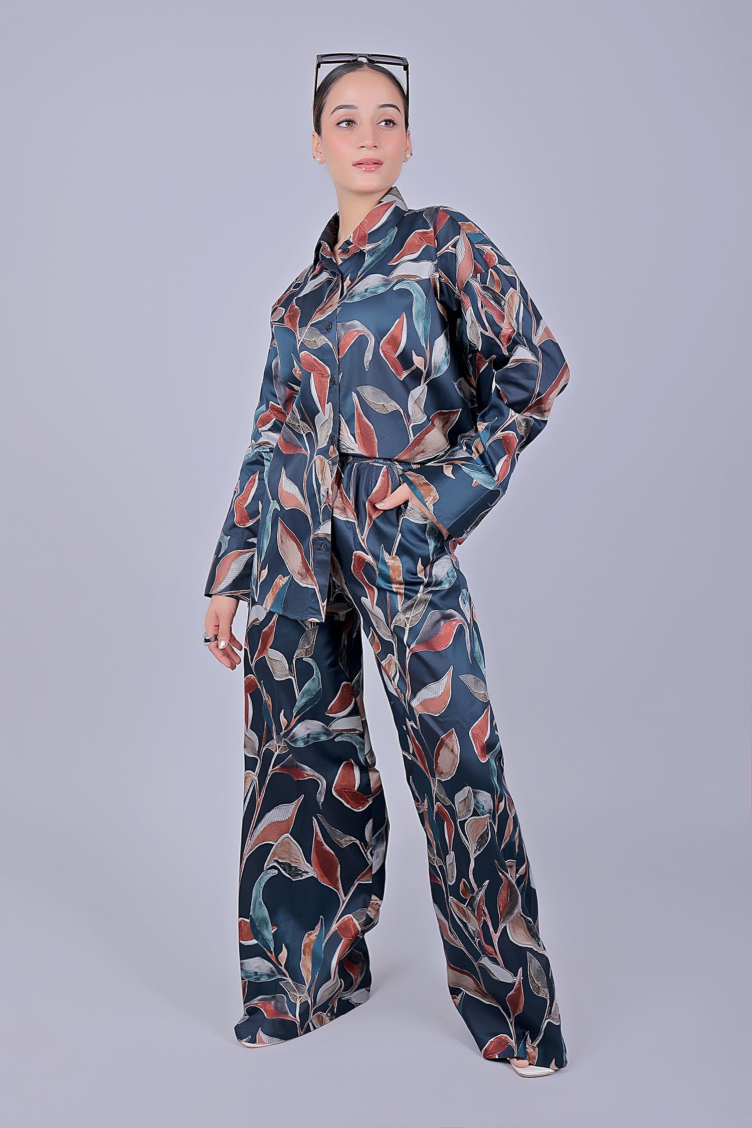 Bluebird Women's Printed Co-ord Set Dark Blue - Swadesiicart