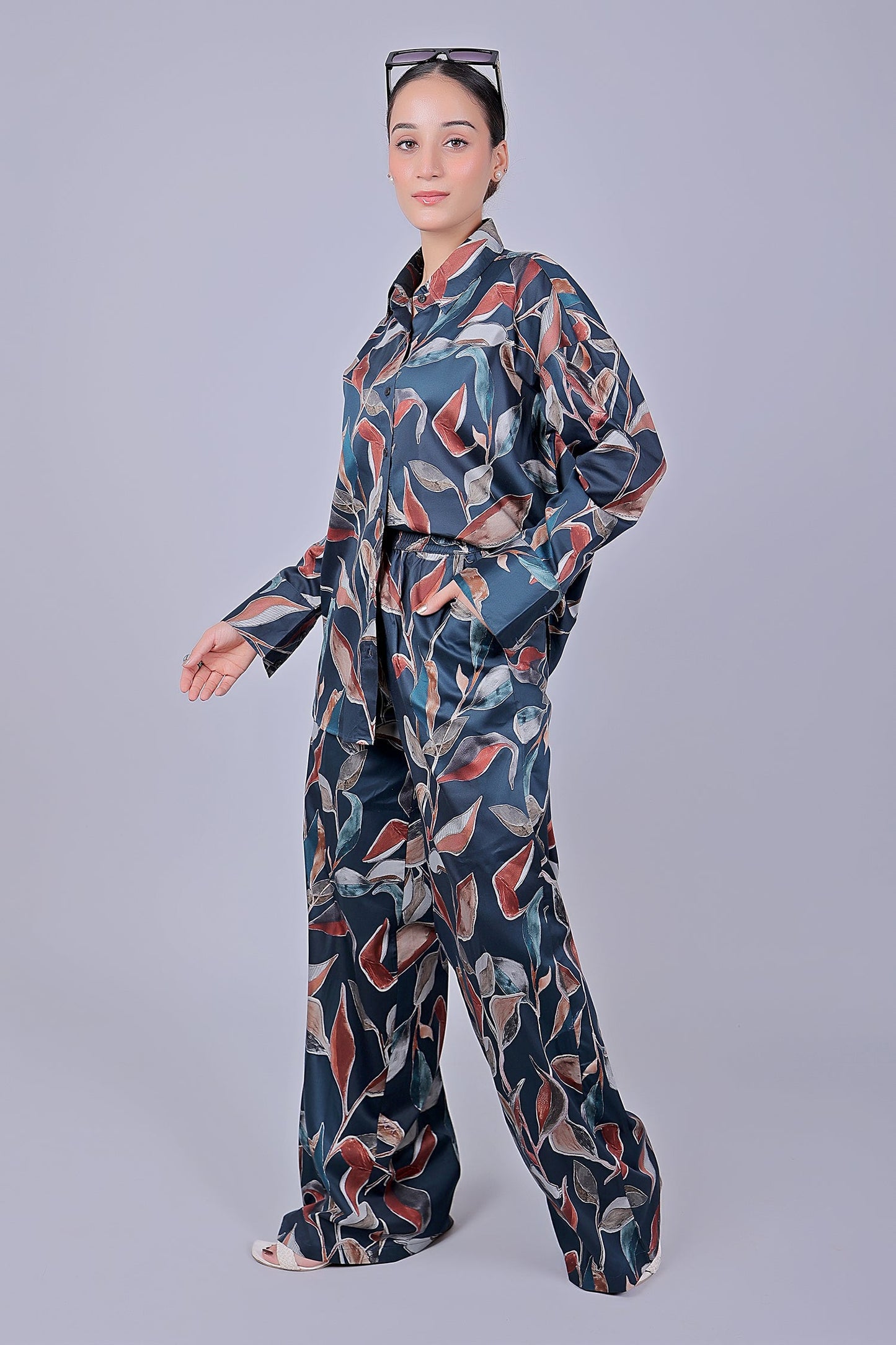 Bluebird Women's Printed Co-ord Set Dark Blue - Swadesiicart
