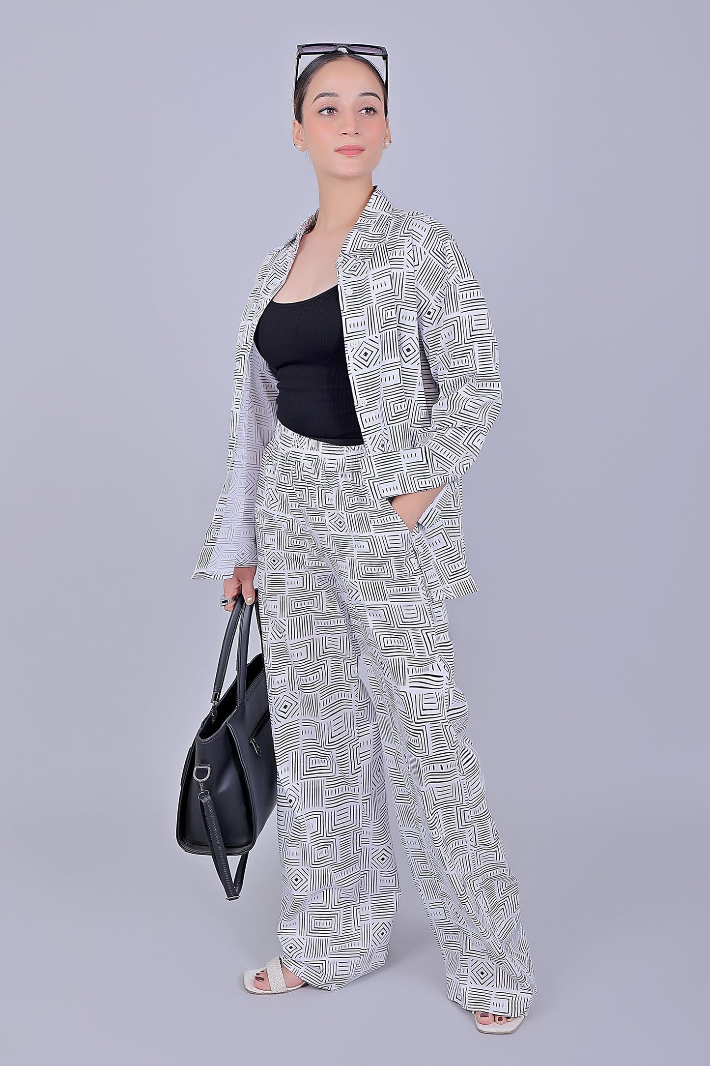 Bluebird Women's Printed Co-ord Set Black and White - Swadesiicart