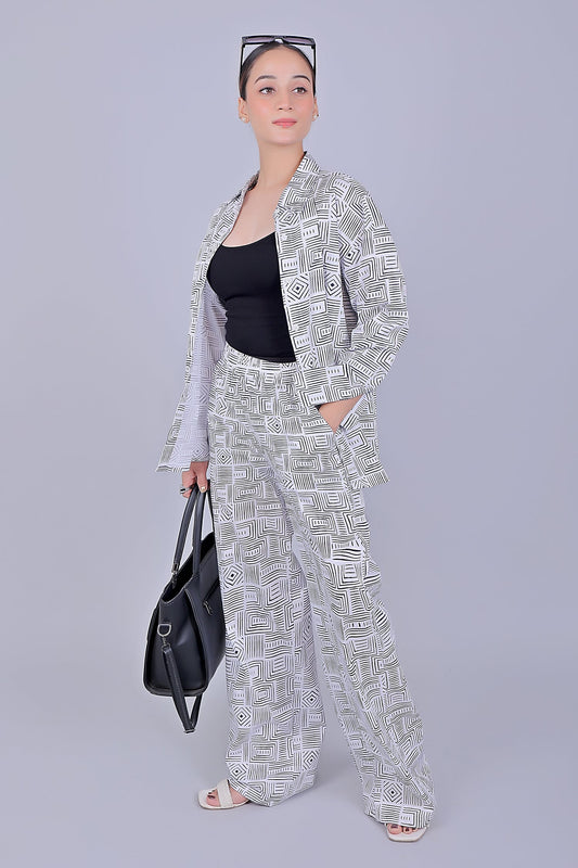 Bluebird Women's Printed Co-ord Set Black and White - Swadesiicart
