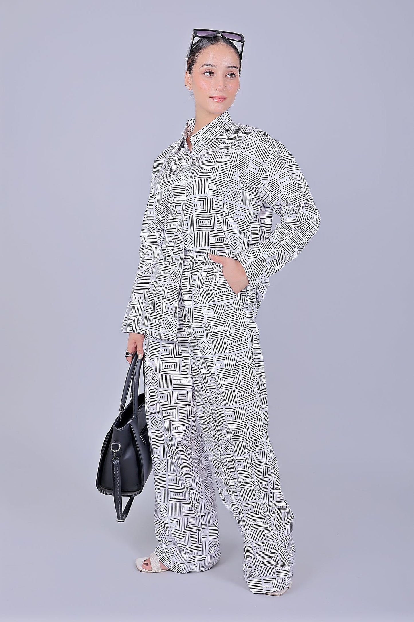 Bluebird Women's Printed Co-ord Set Black and White - Swadesiicart