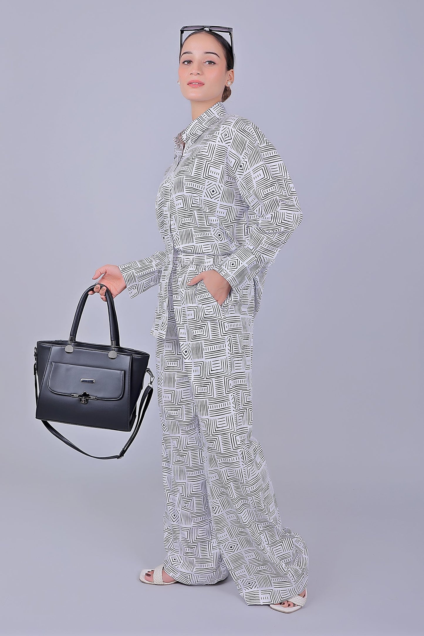 Bluebird Women's Printed Co-ord Set Black and White - Swadesiicart