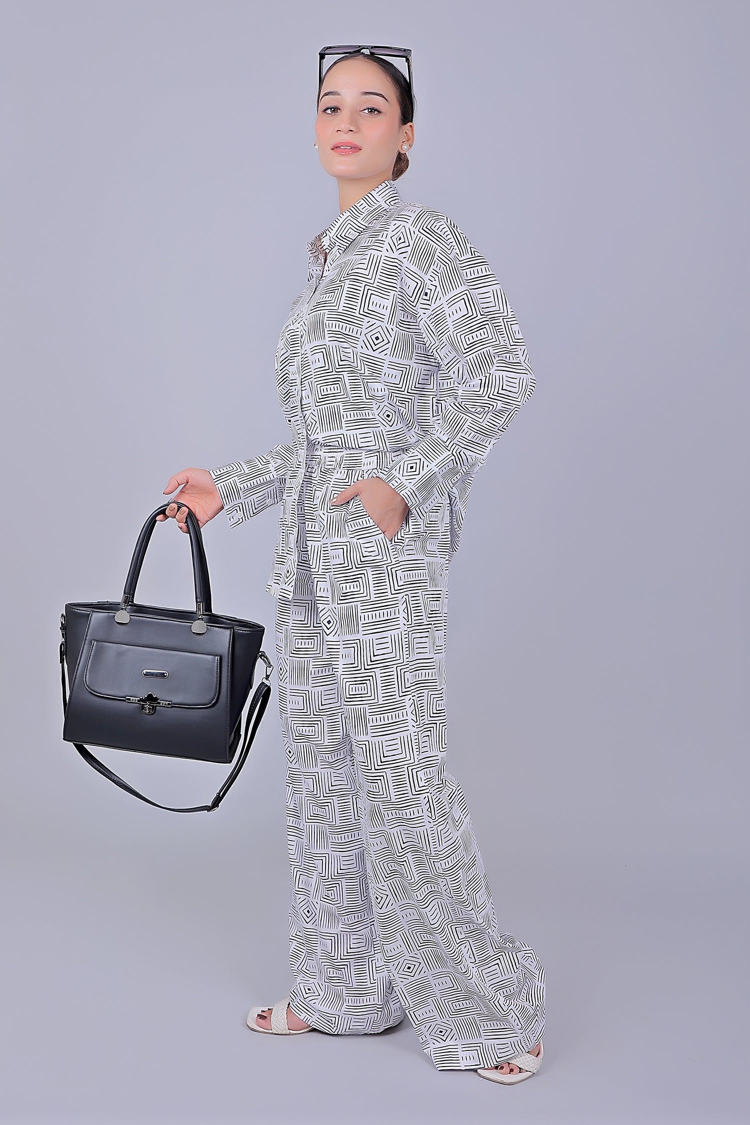 Bluebird Women's Printed Co-ord Set Black and White - Swadesiicart