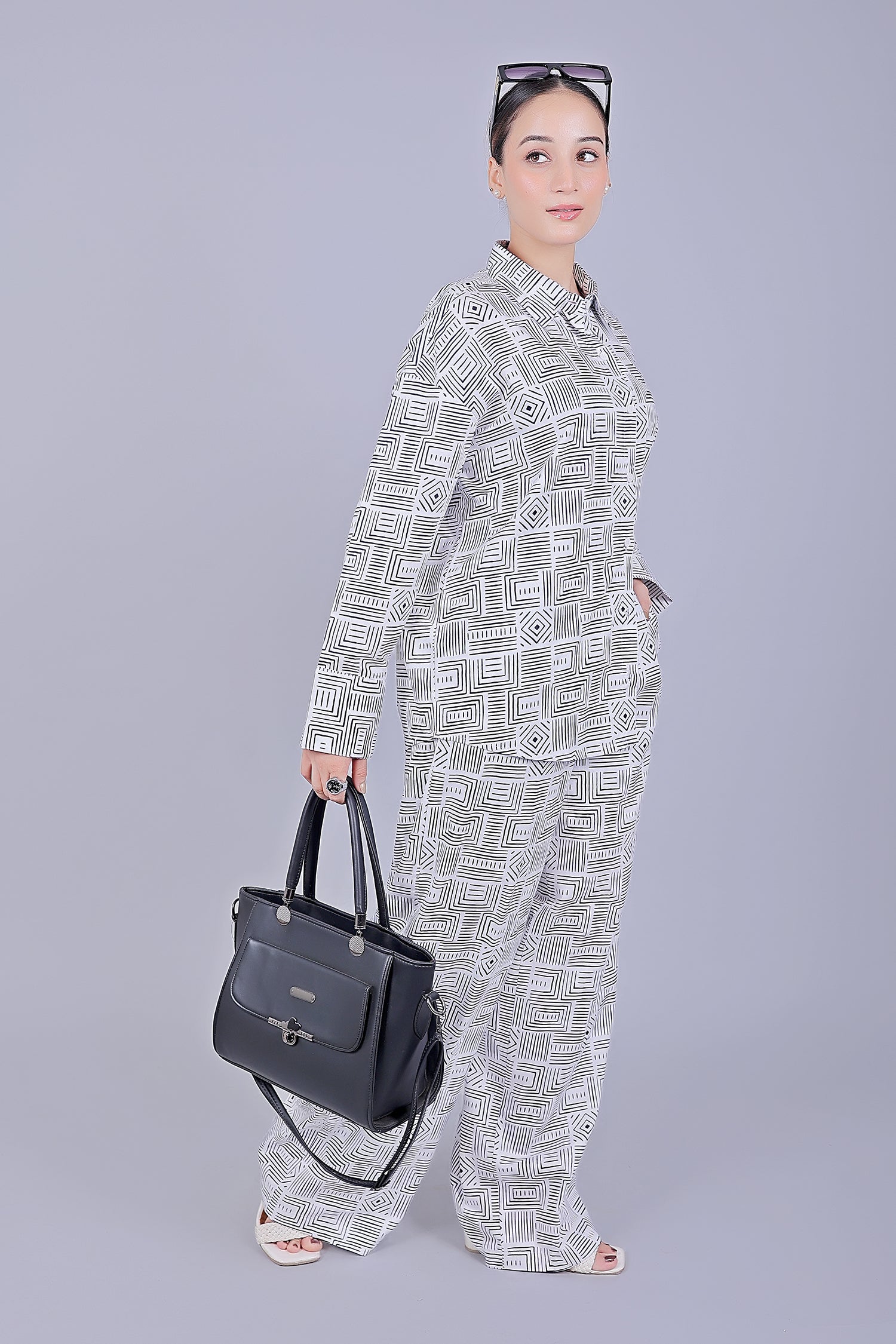 Bluebird Women's Printed Co-ord Set Black and White - Swadesiicart