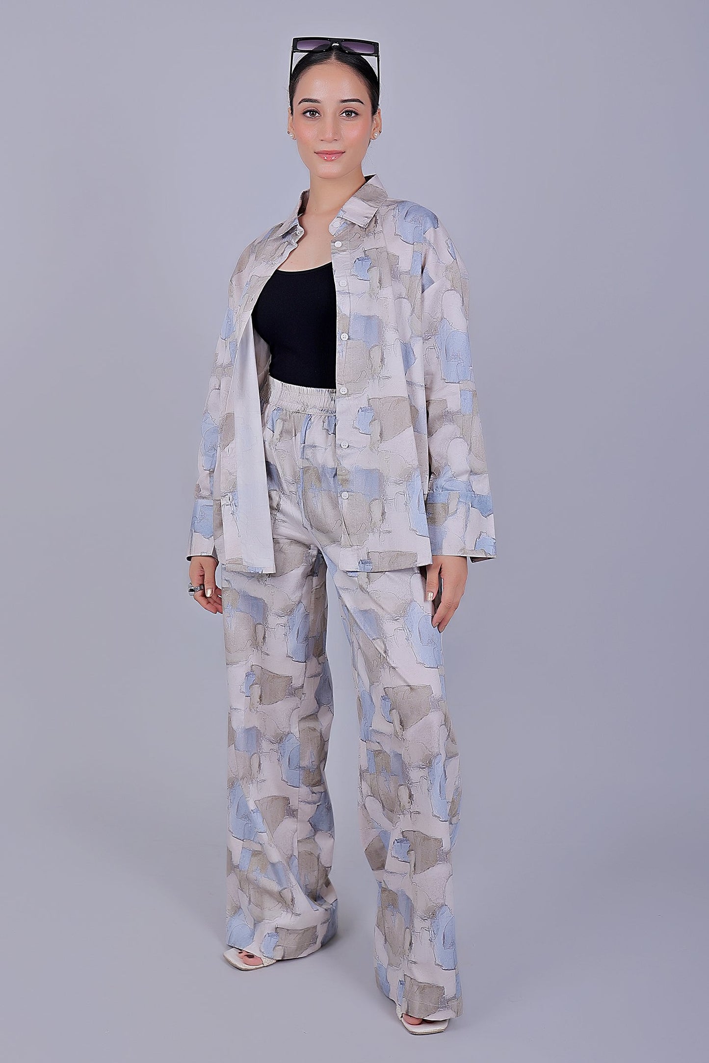 Bluebird Women's Printed Co-ord Set Grey - Swadesiicart