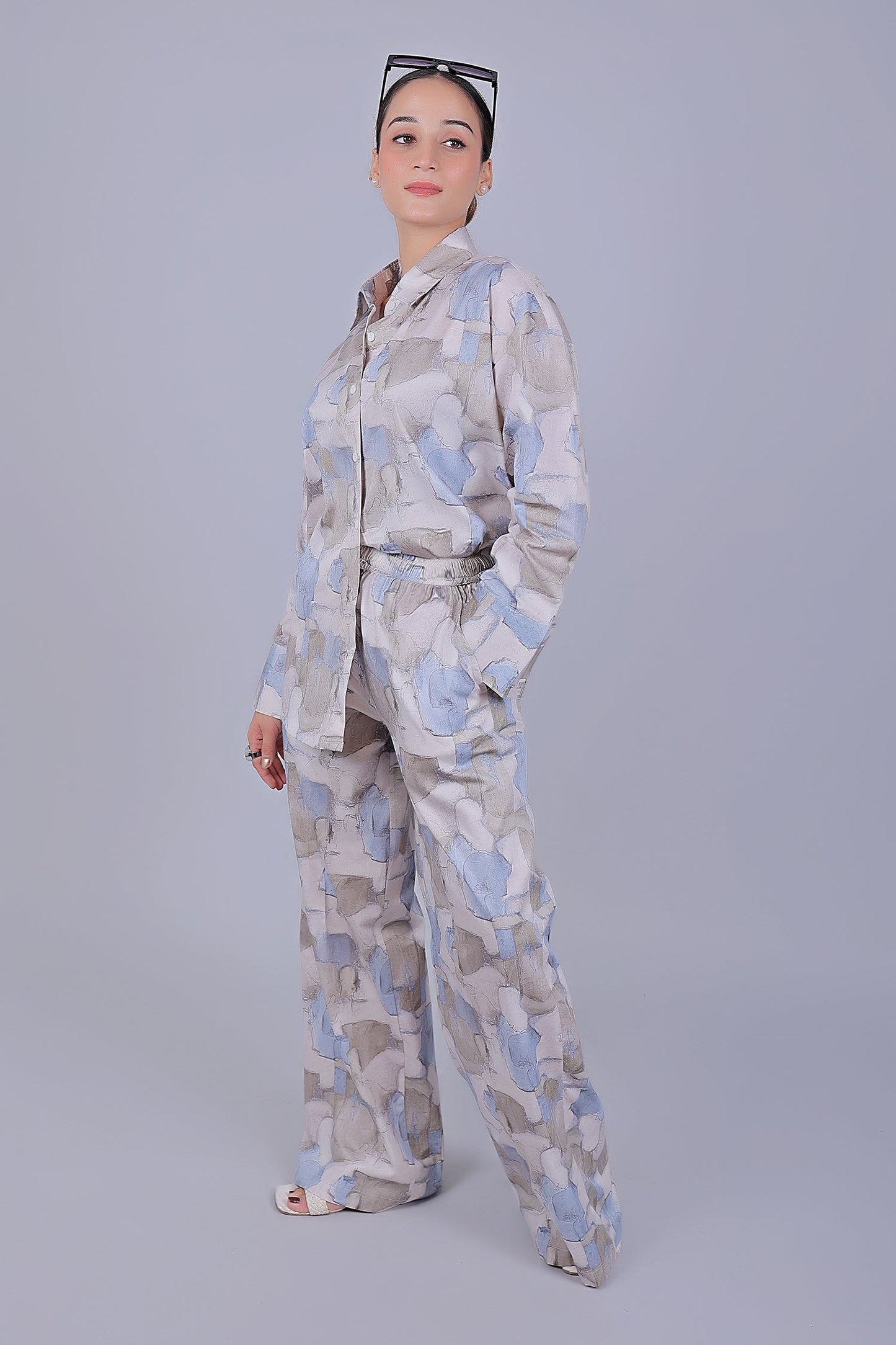 Bluebird Women's Printed Co-ord Set Grey - Swadesiicart