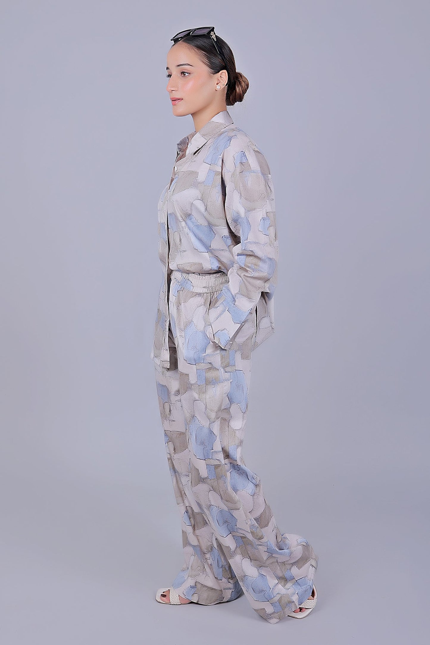 Bluebird Women's Printed Co-ord Set Grey - Swadesiicart