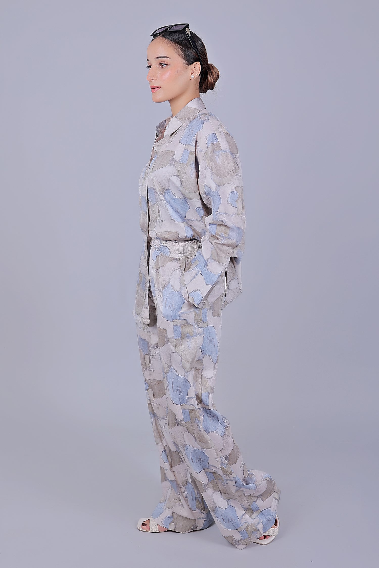 Bluebird Women's Printed Co-ord Set Grey - Swadesiicart