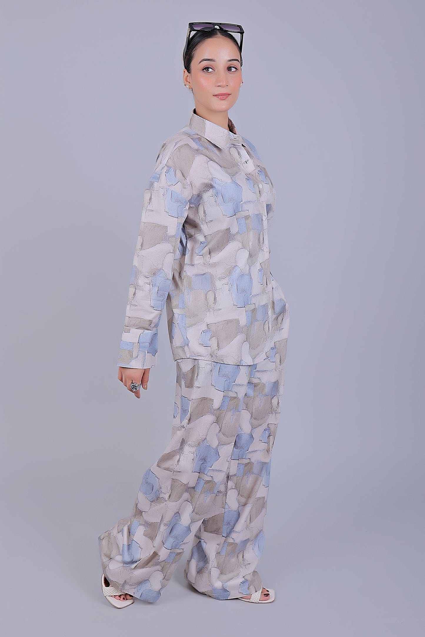Bluebird Women's Printed Co-ord Set Grey - Swadesiicart
