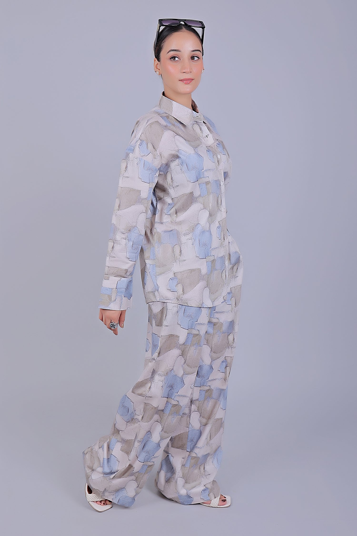Bluebird Women's Printed Co-ord Set Grey - Swadesiicart