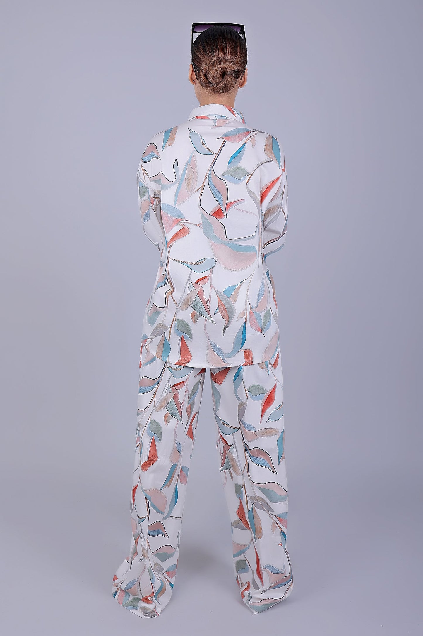 Bluebird Women's Printed Co-ord Set White Orange Leaf - Swadesiicart