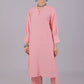 Bluesaanchi Women's Baby Pink Kurti With Trouser Pajama Set | Swadesiicart
