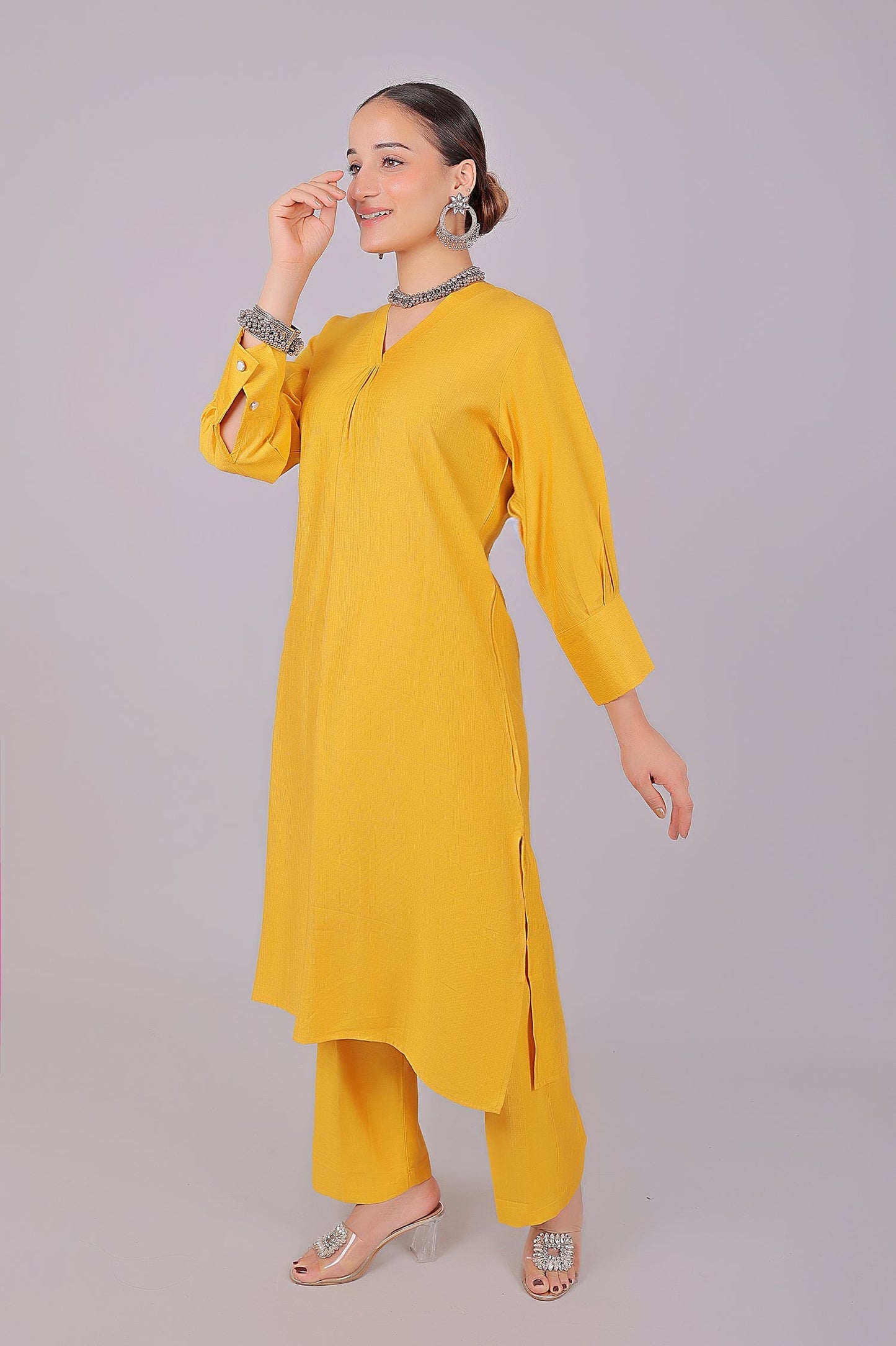 Bluesaanchi Women's Yellow Kurti With Trouser Pajama Set | Swadesiicart