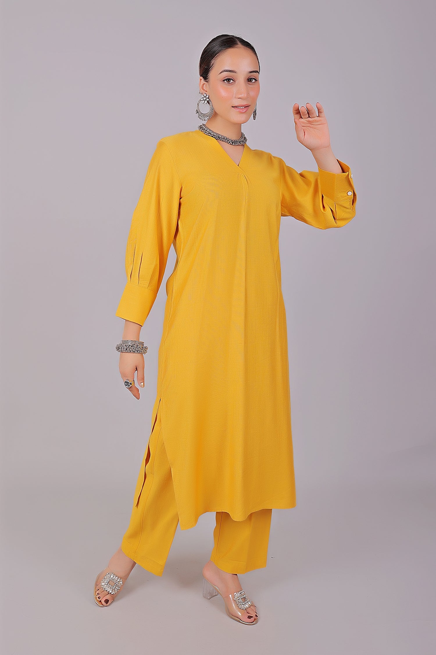 Bluesaanchi Women's Yellow Kurti With Trouser Pajama Set | Swadesiicart