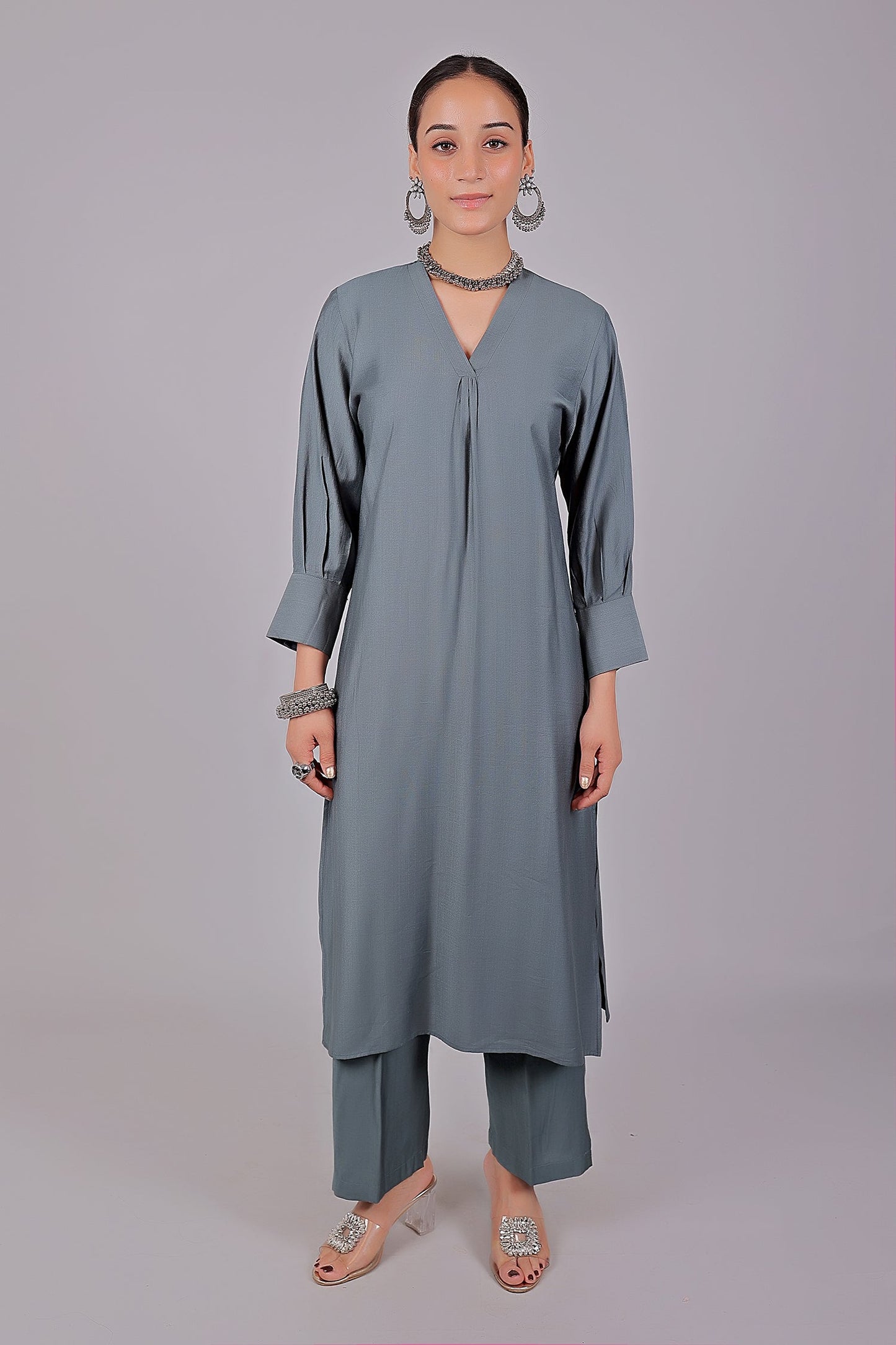 Bluesaanchi Women's Grey Kurti With Trouser Pajama Set | Swadesiicart