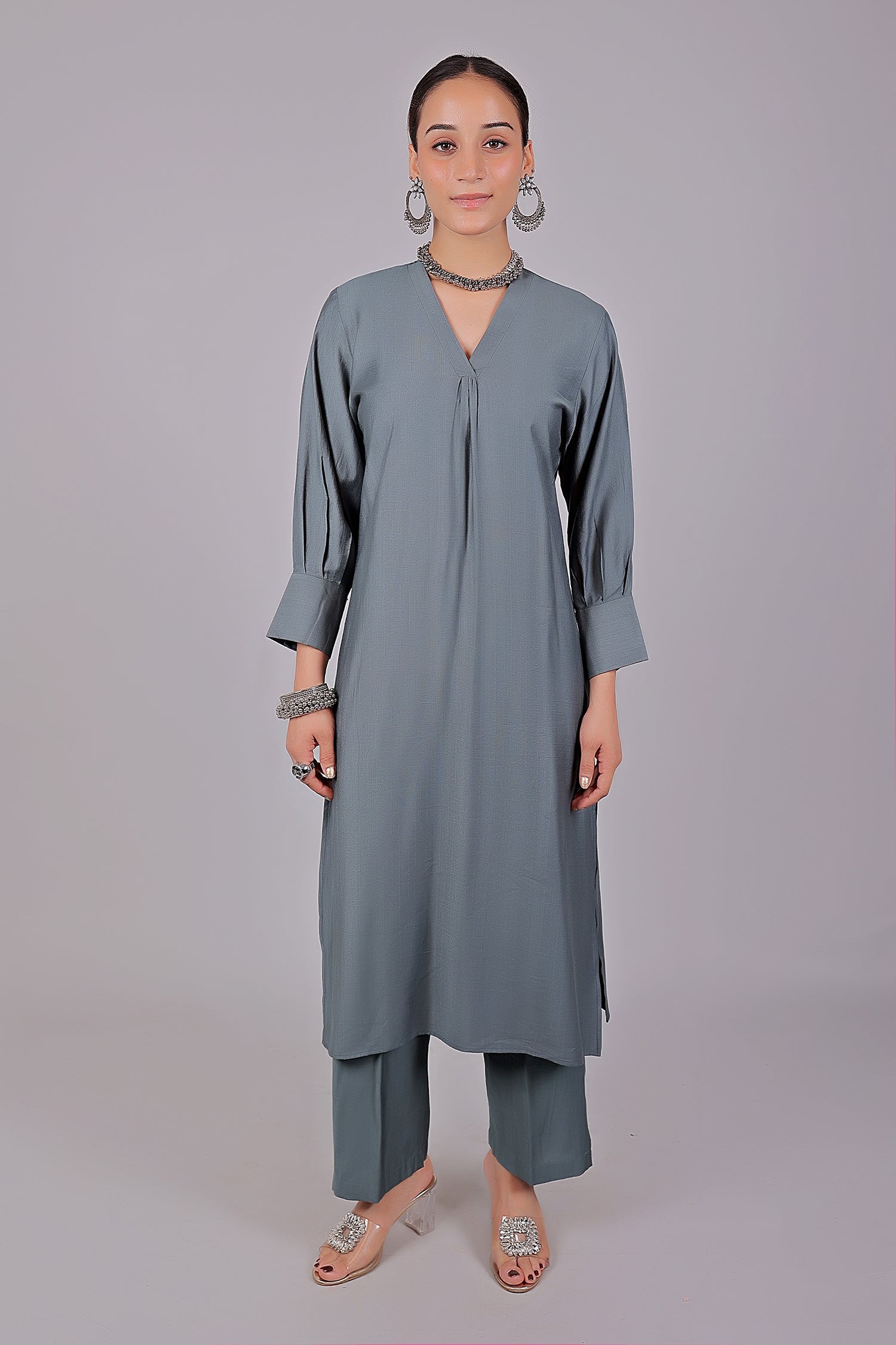Bluesaanchi Women's Grey Kurti With Trouser Pajama Set | Swadesiicart