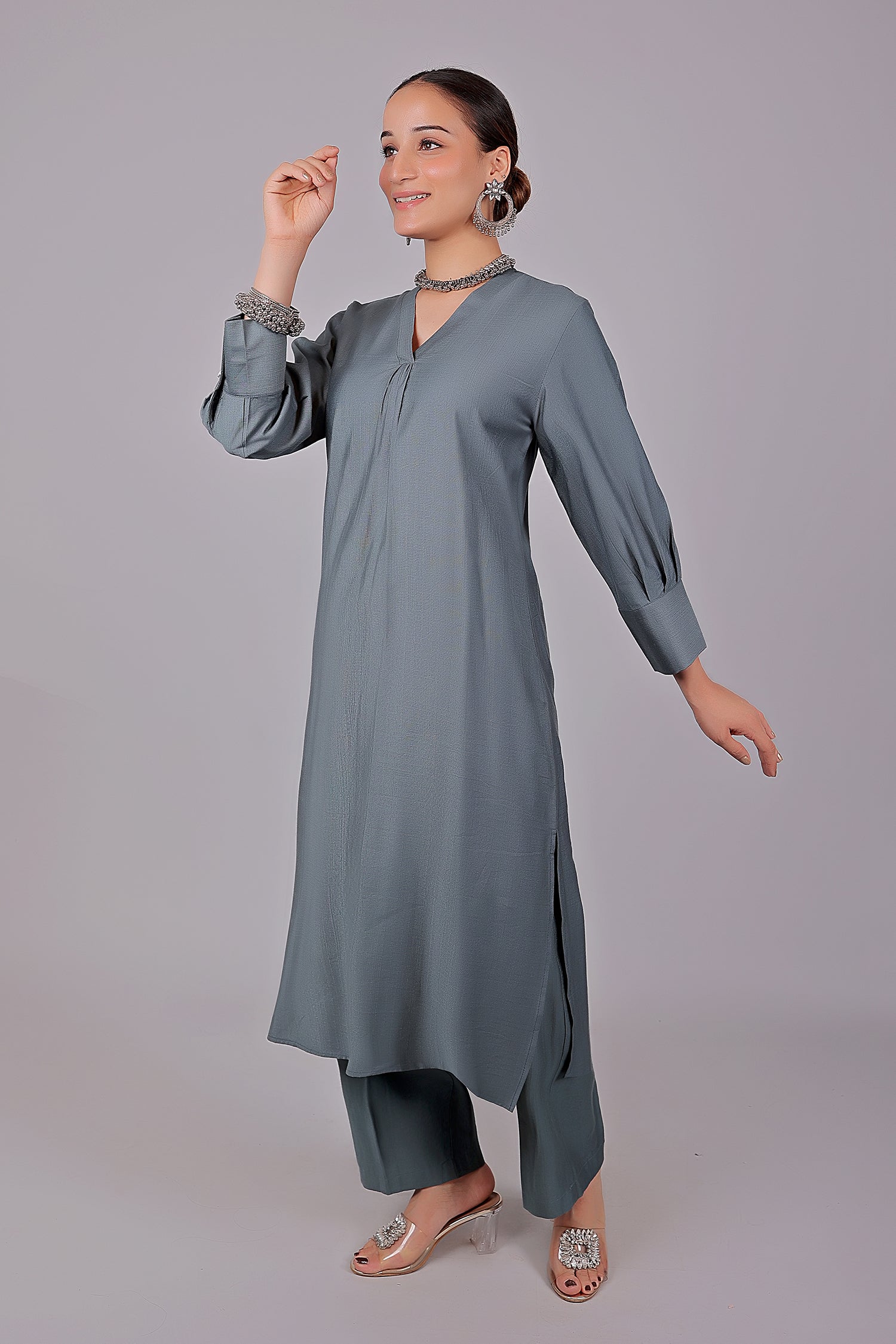 Bluesaanchi Women's Grey Kurti With Trouser Pajama Set | Swadesiicart