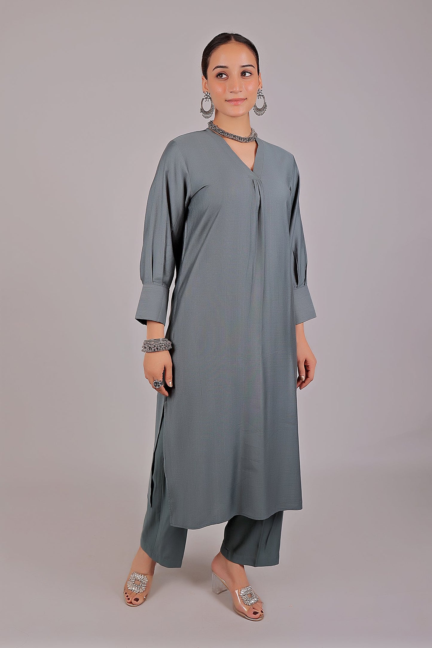 Bluesaanchi Women's Grey Kurti With Trouser Pajama Set | Swadesiicart