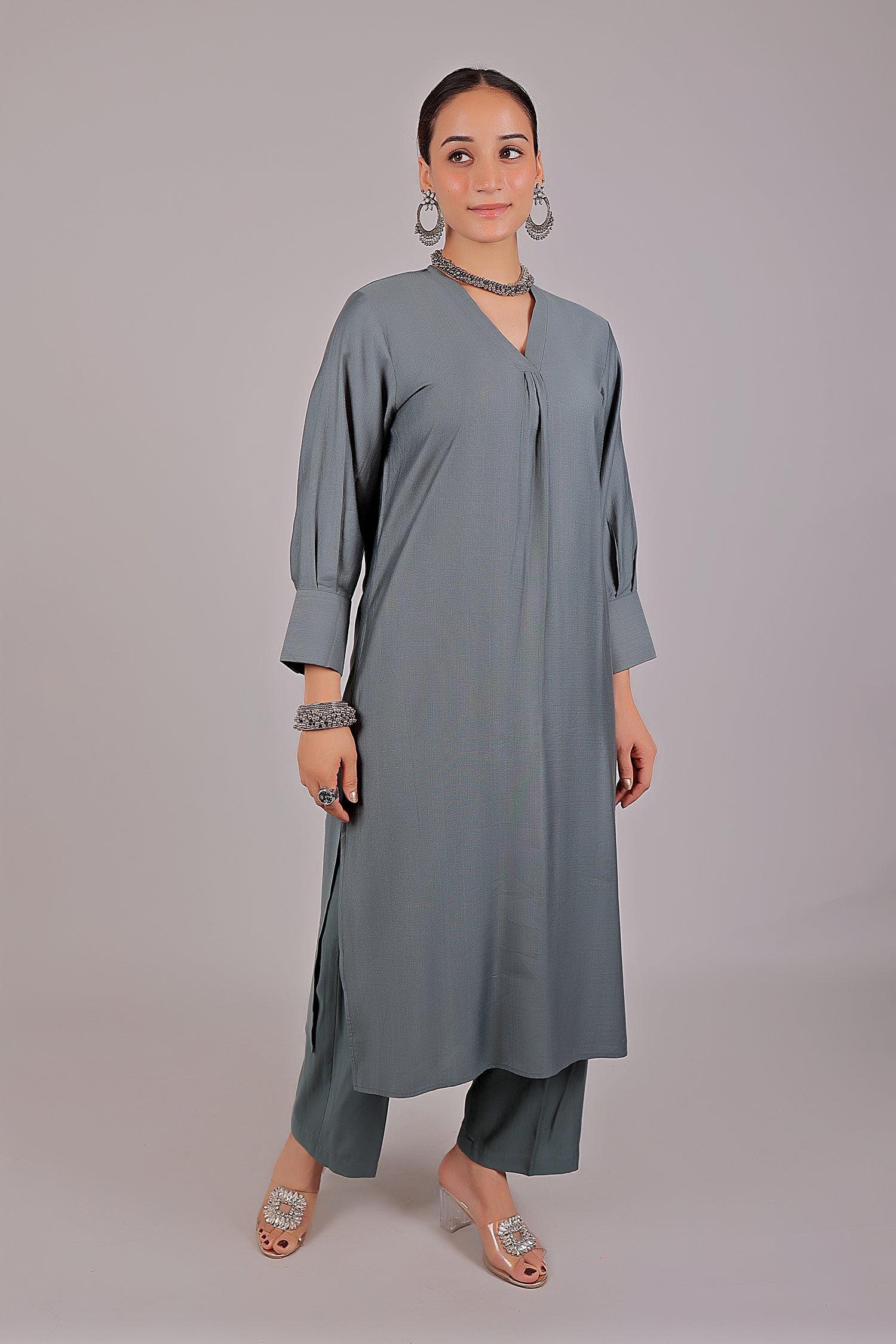 Bluesaanchi Women's Grey Kurti With Trouser Pajama Set | Swadesiicart