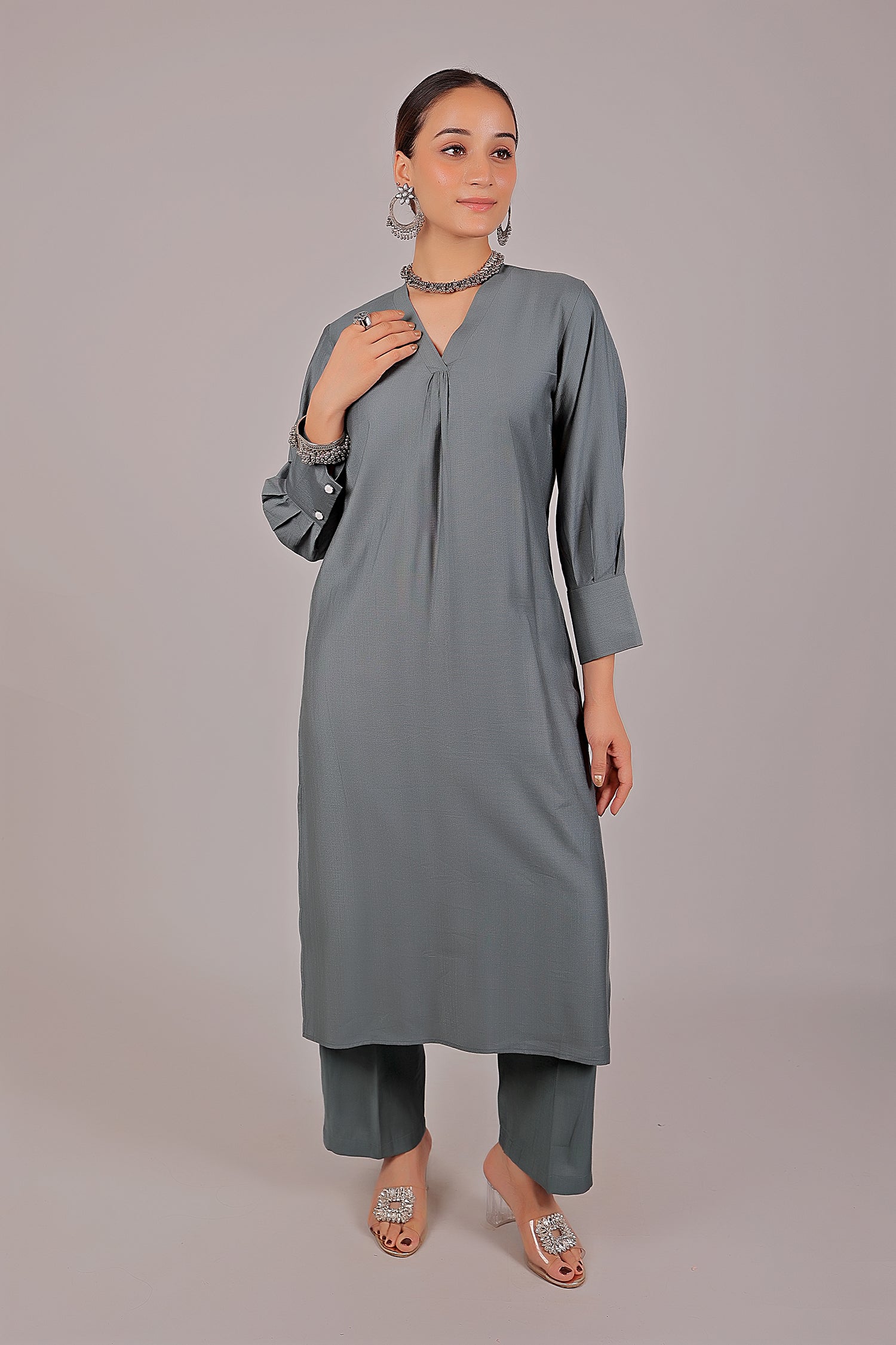 Bluesaanchi Women's Grey Kurti With Trouser Pajama Set | Swadesiicart