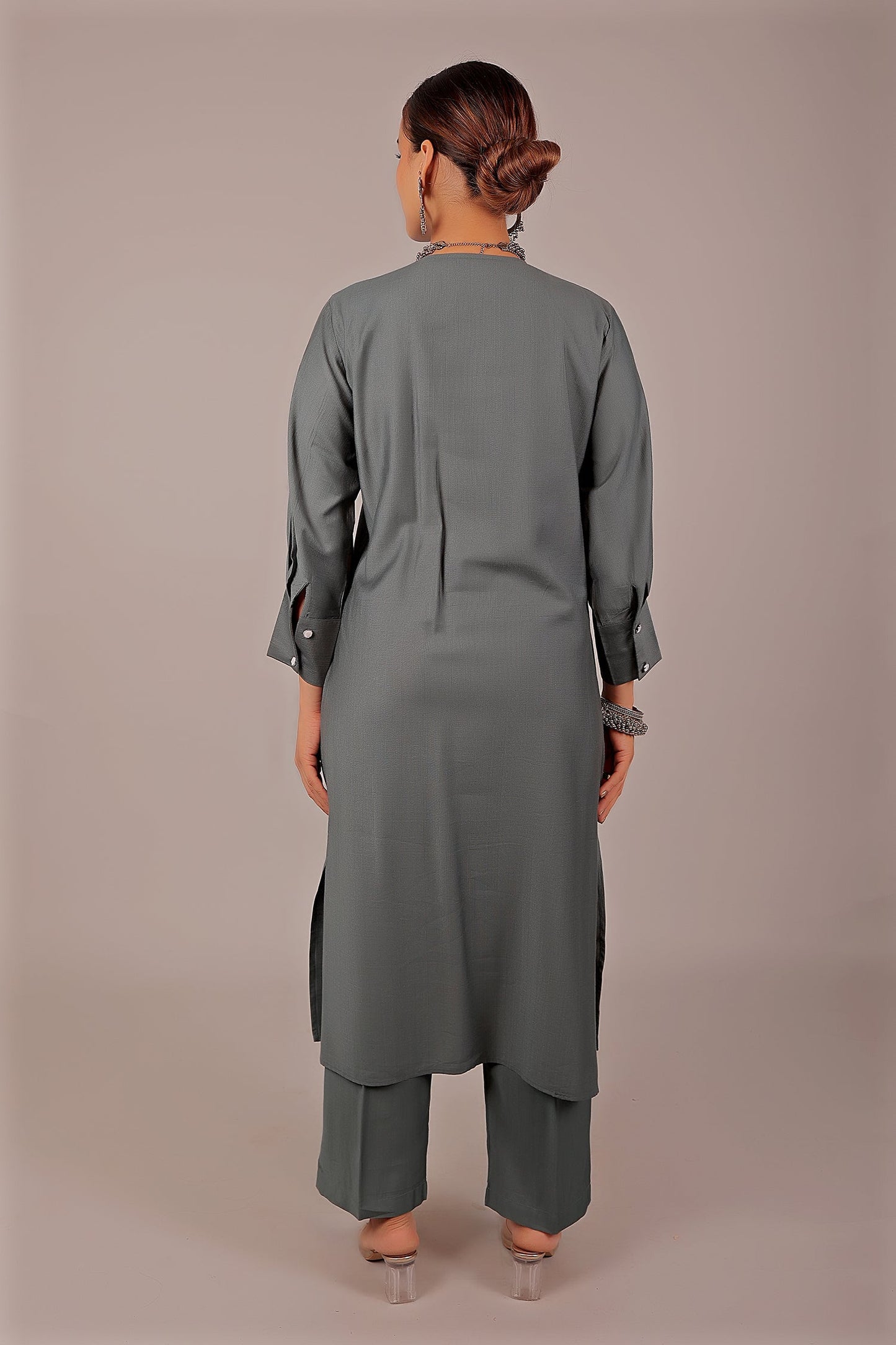 Bluesaanchi Women's Grey Kurti With Trouser Pajama Set | Swadesiicart