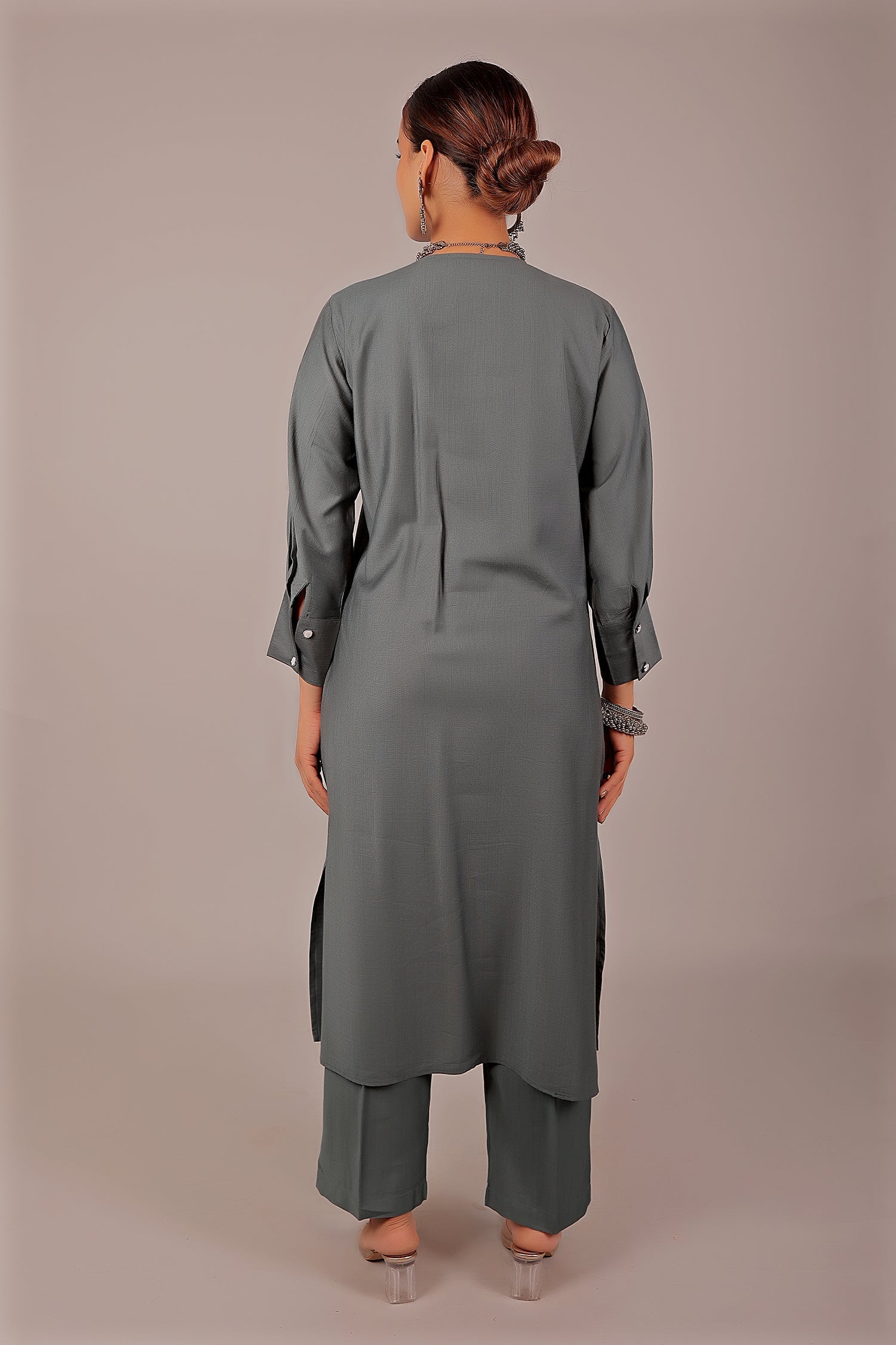Bluesaanchi Women's Grey Kurti With Trouser Pajama Set | Swadesiicart