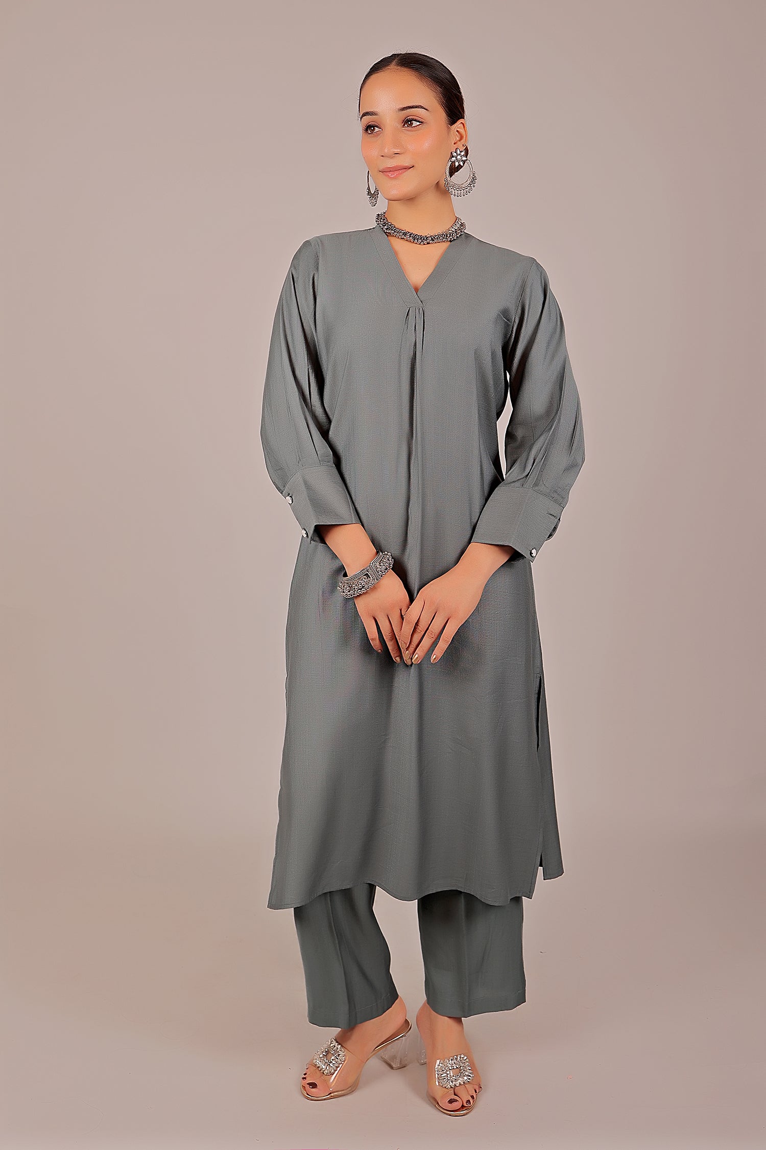 Bluesaanchi Women's Grey Kurti With Trouser Pajama Set | Swadesiicart
