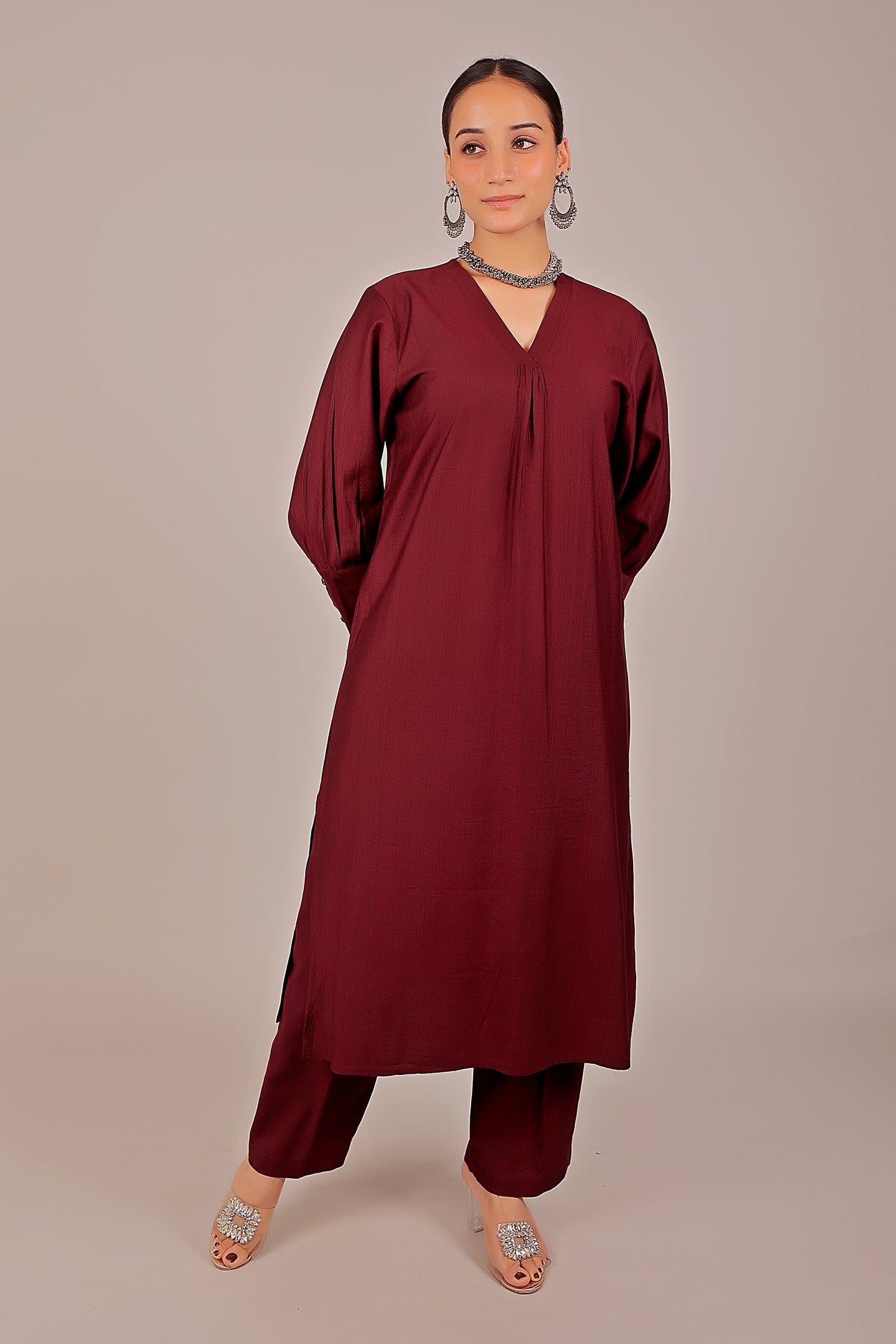 Bluesaanchi Women's Maroon Kurti With Trouser Pajama Set | Swadesiicart