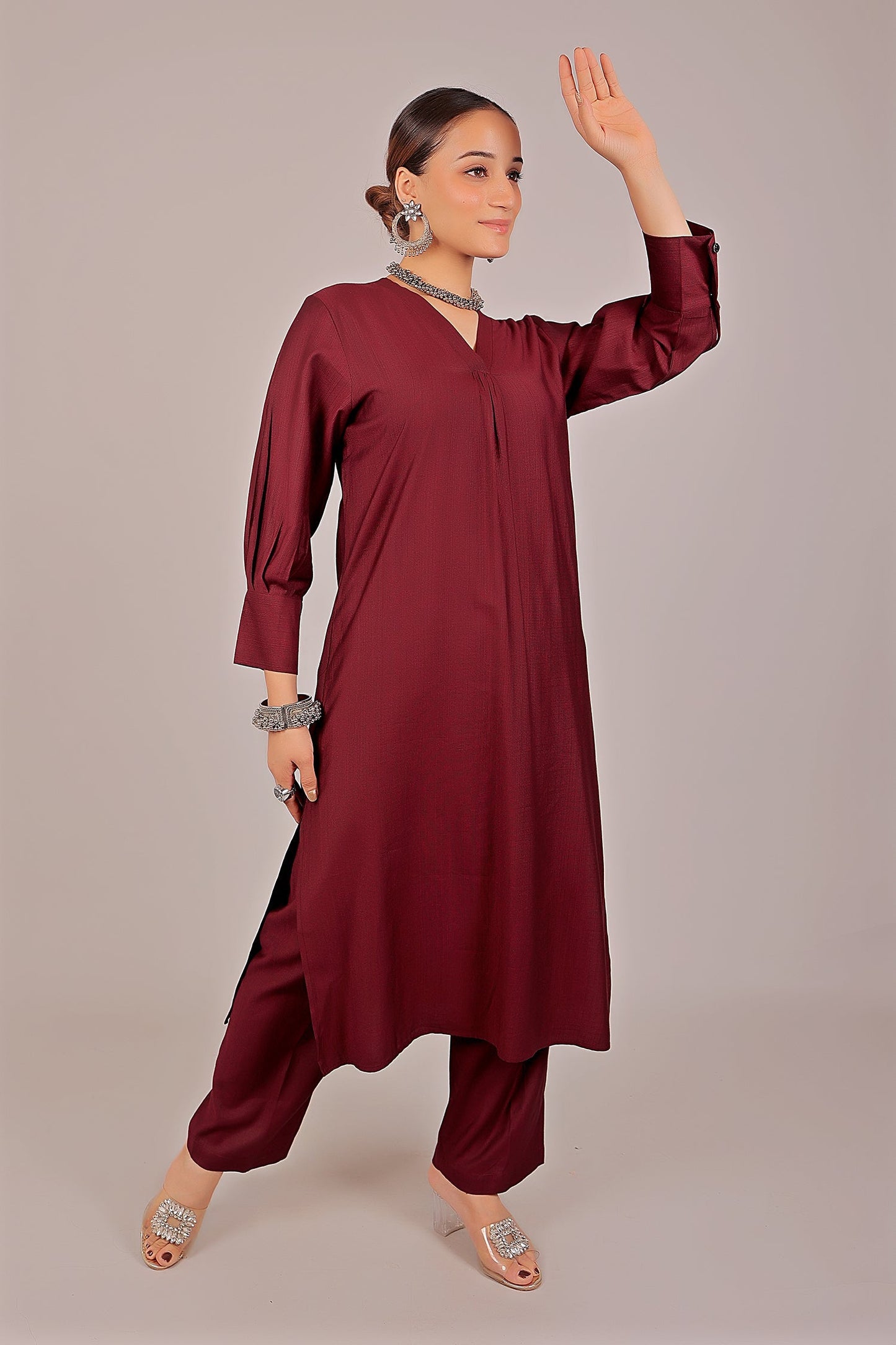 Bluesaanchi Women's Maroon Kurti With Trouser Pajama Set | Swadesiicart