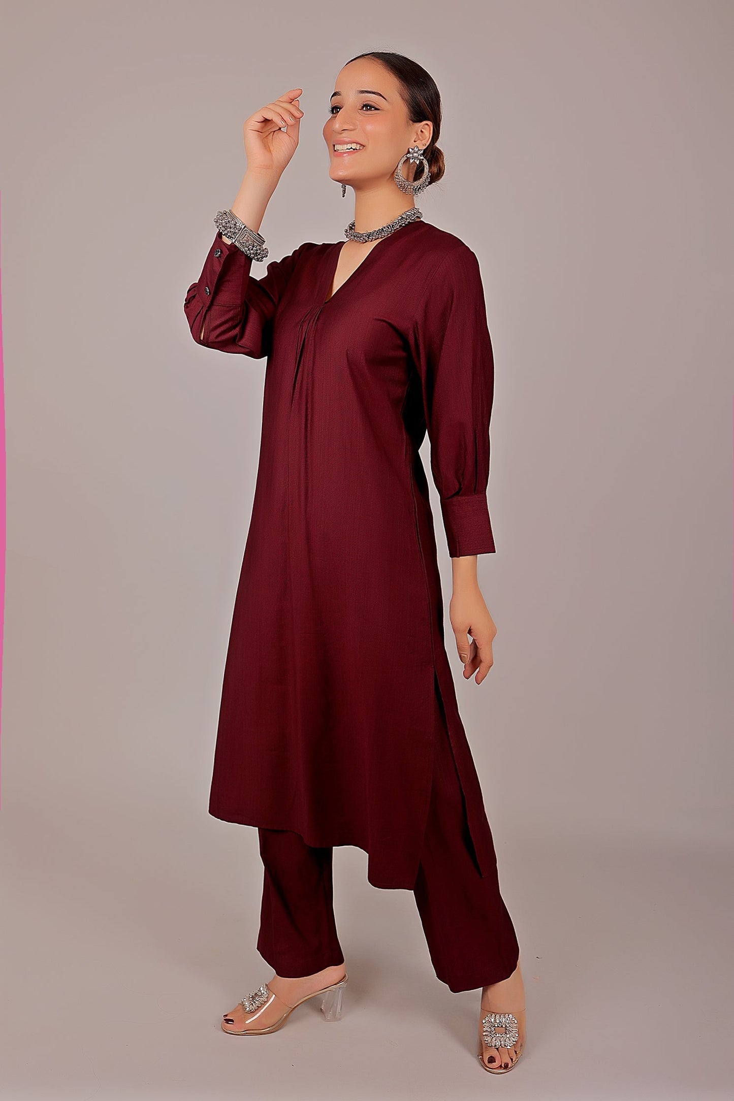 Bluesaanchi Women's Maroon Kurti With Trouser Pajama Set | Swadesiicart
