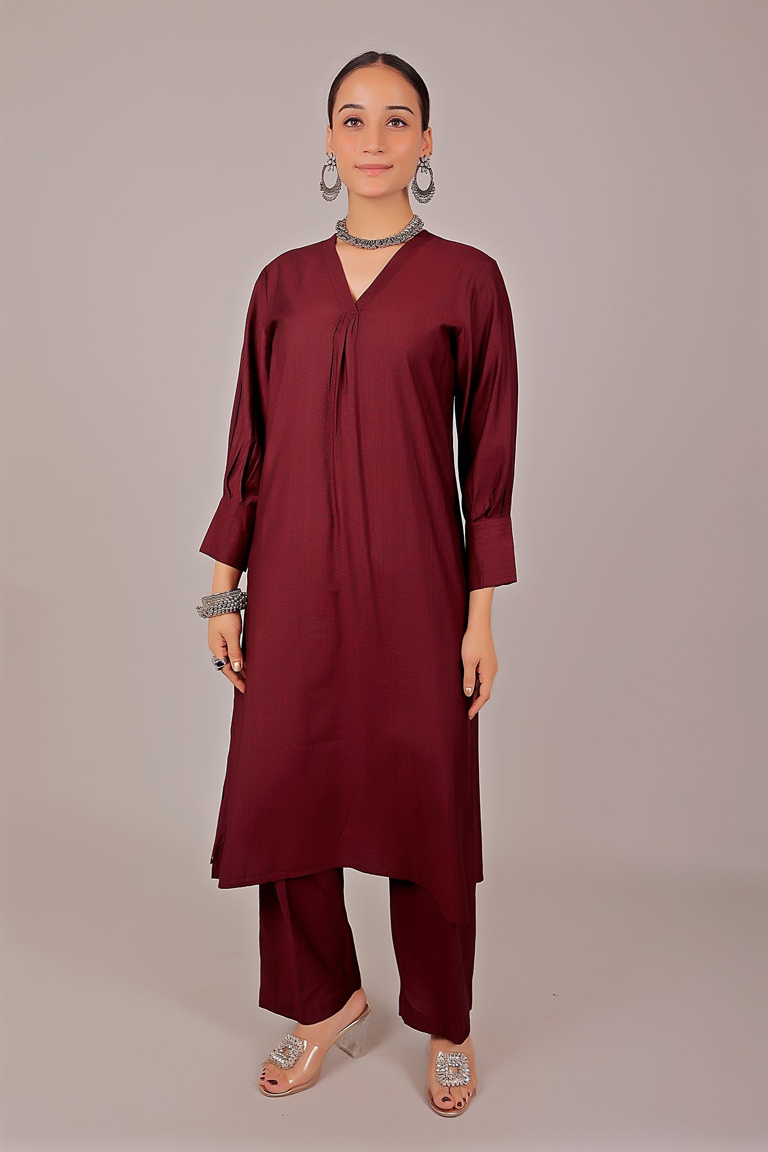 Bluesaanchi Women's Maroon Kurti With Trouser Pajama Set | Swadesiicart