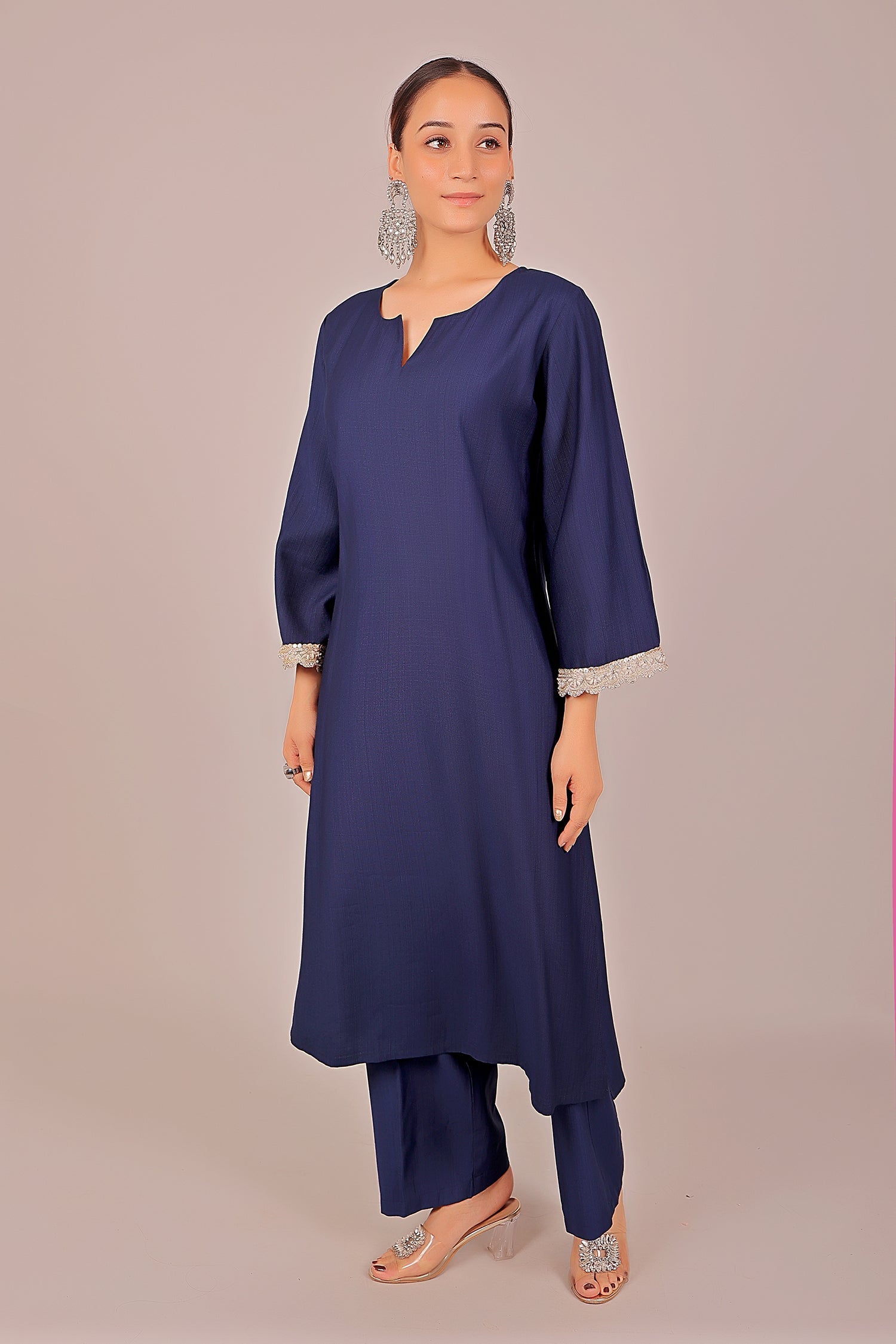 Bluesaanchi Women's Royal Blue Kurti With Trouser Pajama Set | Swadesiicart