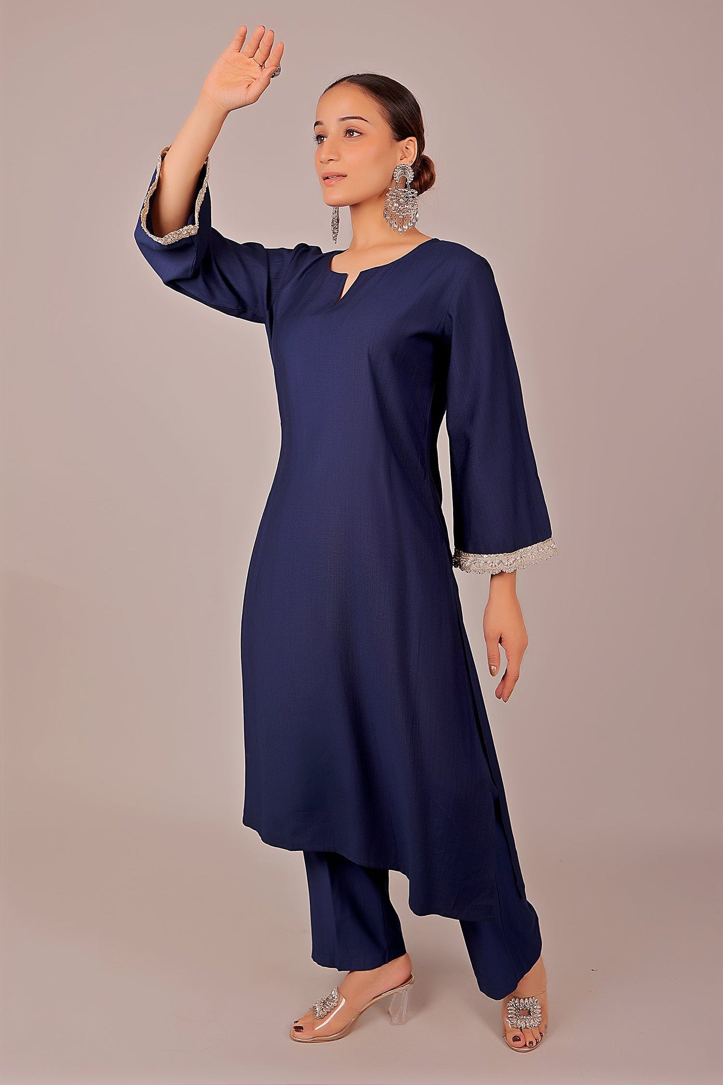 Bluesaanchi Women's Royal Blue Kurti With Trouser Pajama Set | Swadesiicart