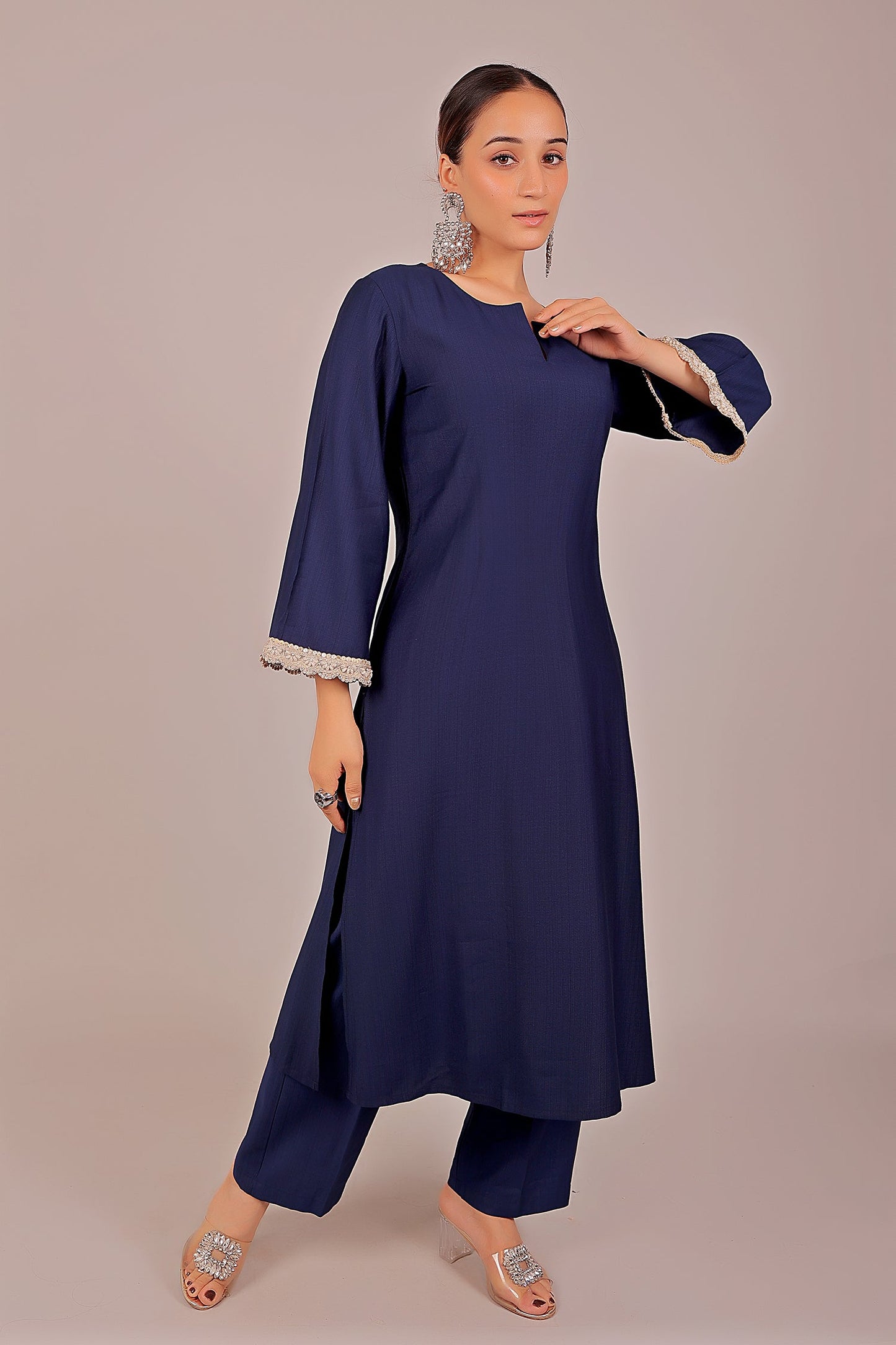Bluesaanchi Women's Royal Blue Kurti With Trouser Pajama Set | Swadesiicart
