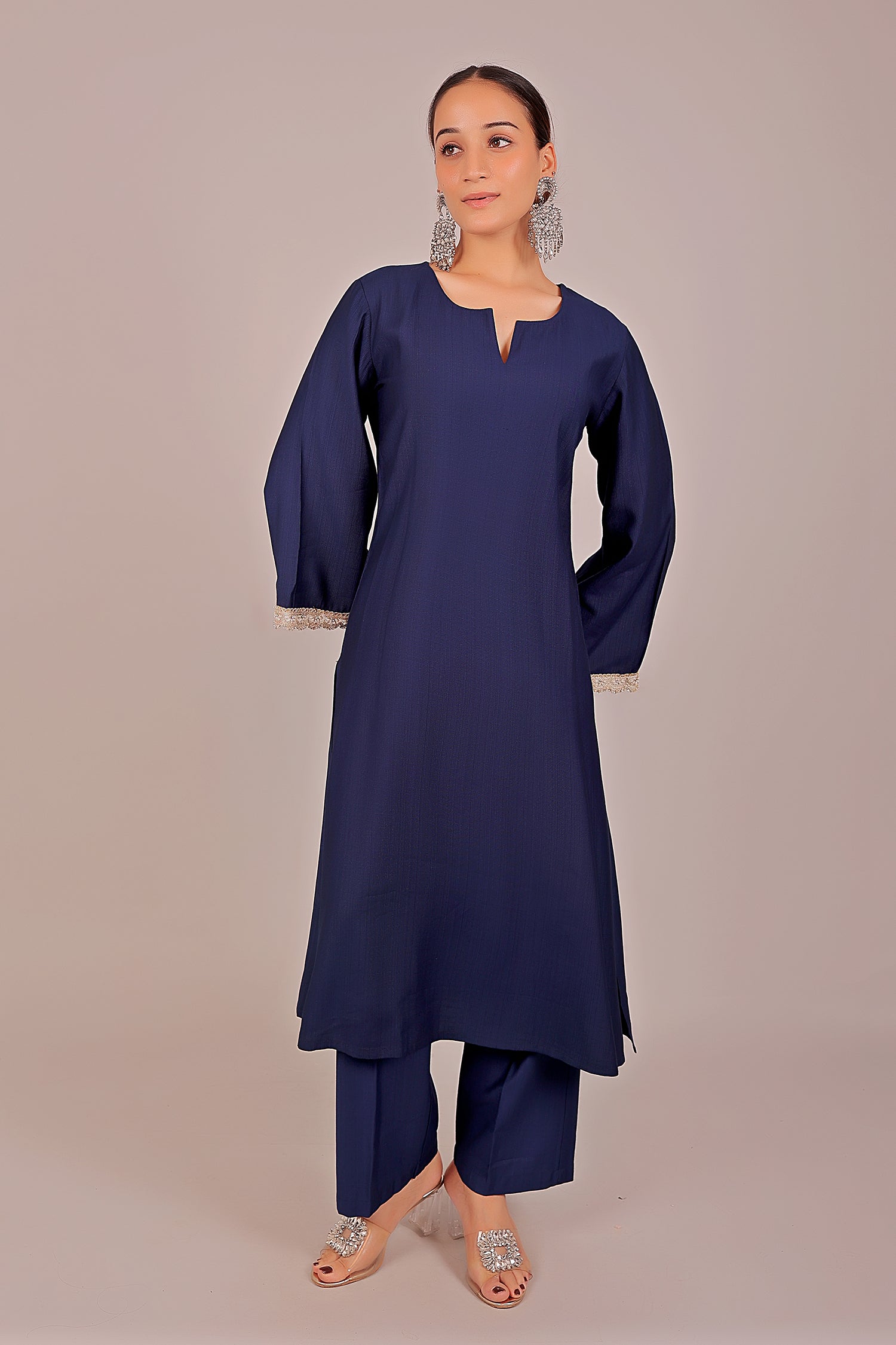 Bluesaanchi Women's Royal Blue Kurti With Trouser Pajama Set | Swadesiicart