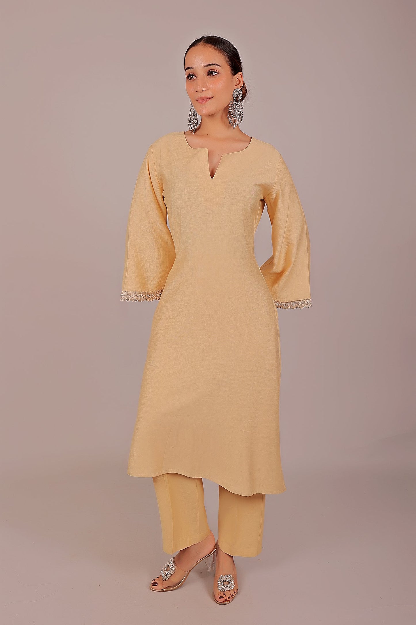 Bluesaanchi Women's Beige Kurti Pajama Set | Swadesiicart