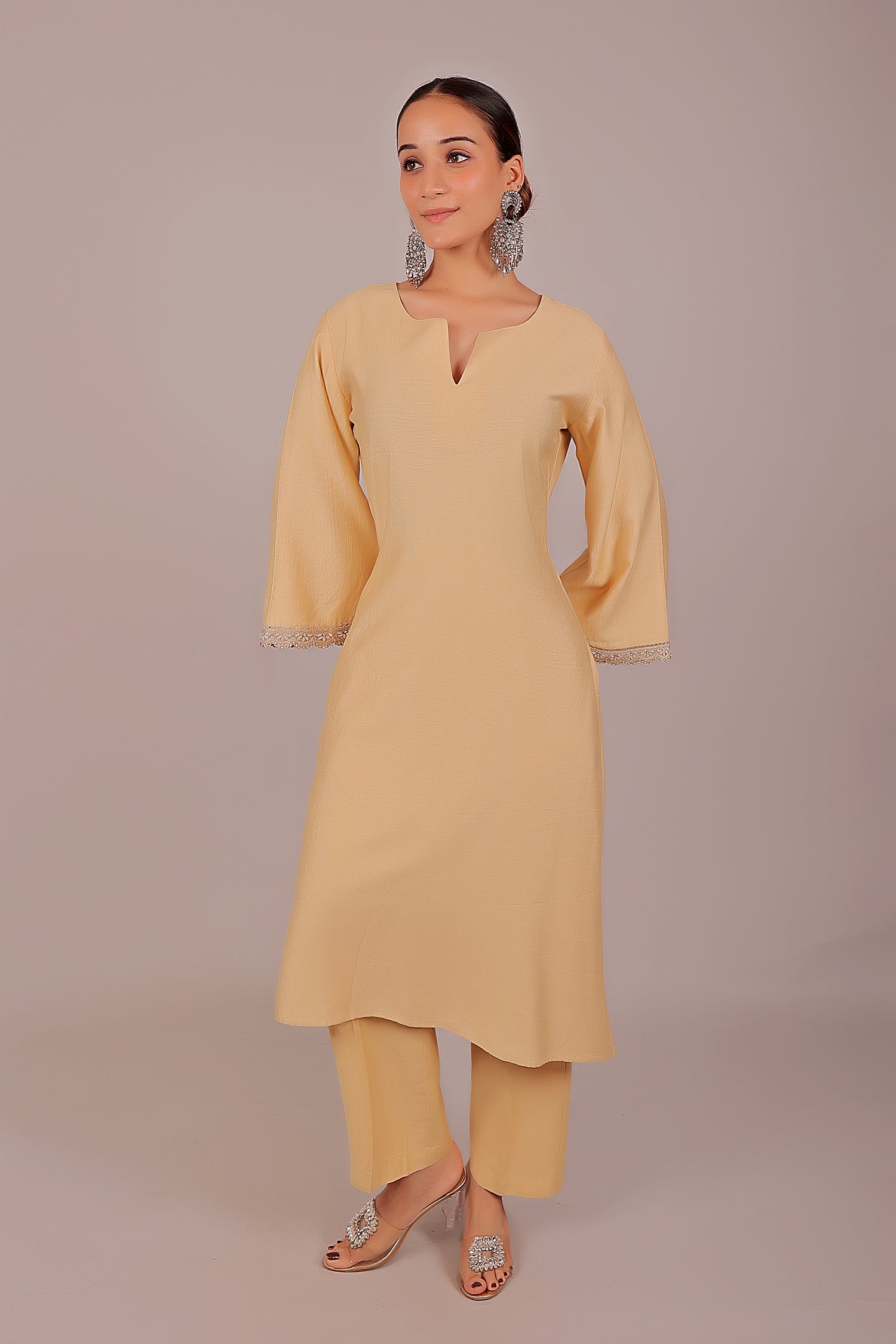 Bluesaanchi Women's Beige Kurti Pajama Set | Swadesiicart