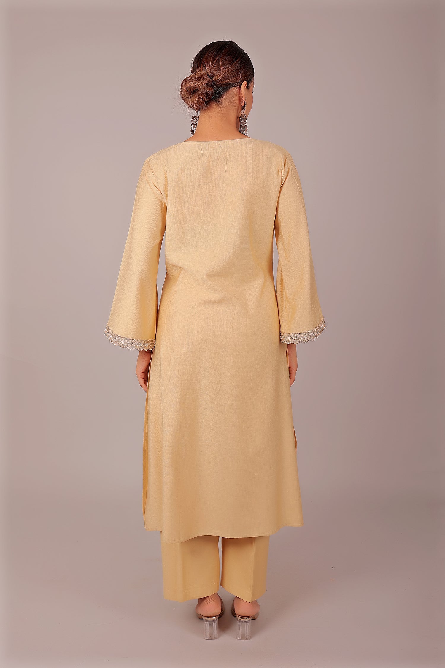 Bluesaanchi Women's Beige Kurti Pajama Set | Swadesiicart