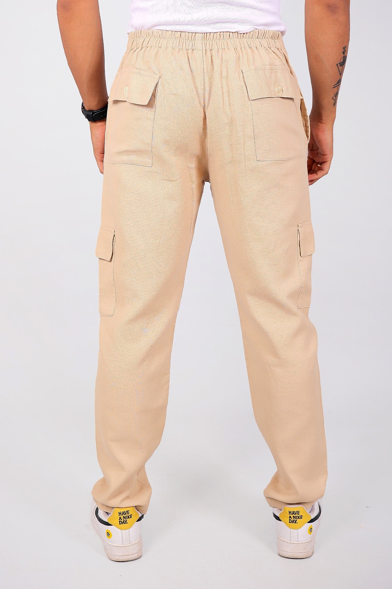 Bluebird Men's Slim Fit Cotton Cargo Pant Beige | Swadesiicart