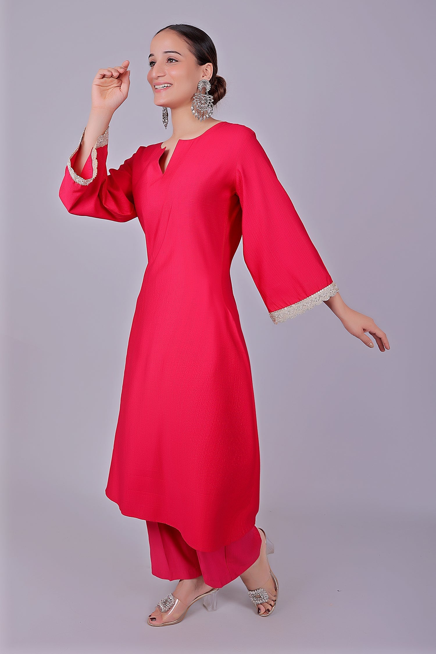 Bluesaanchi Women's Hot Pink Kurti Pajama Set | Swadesiicart