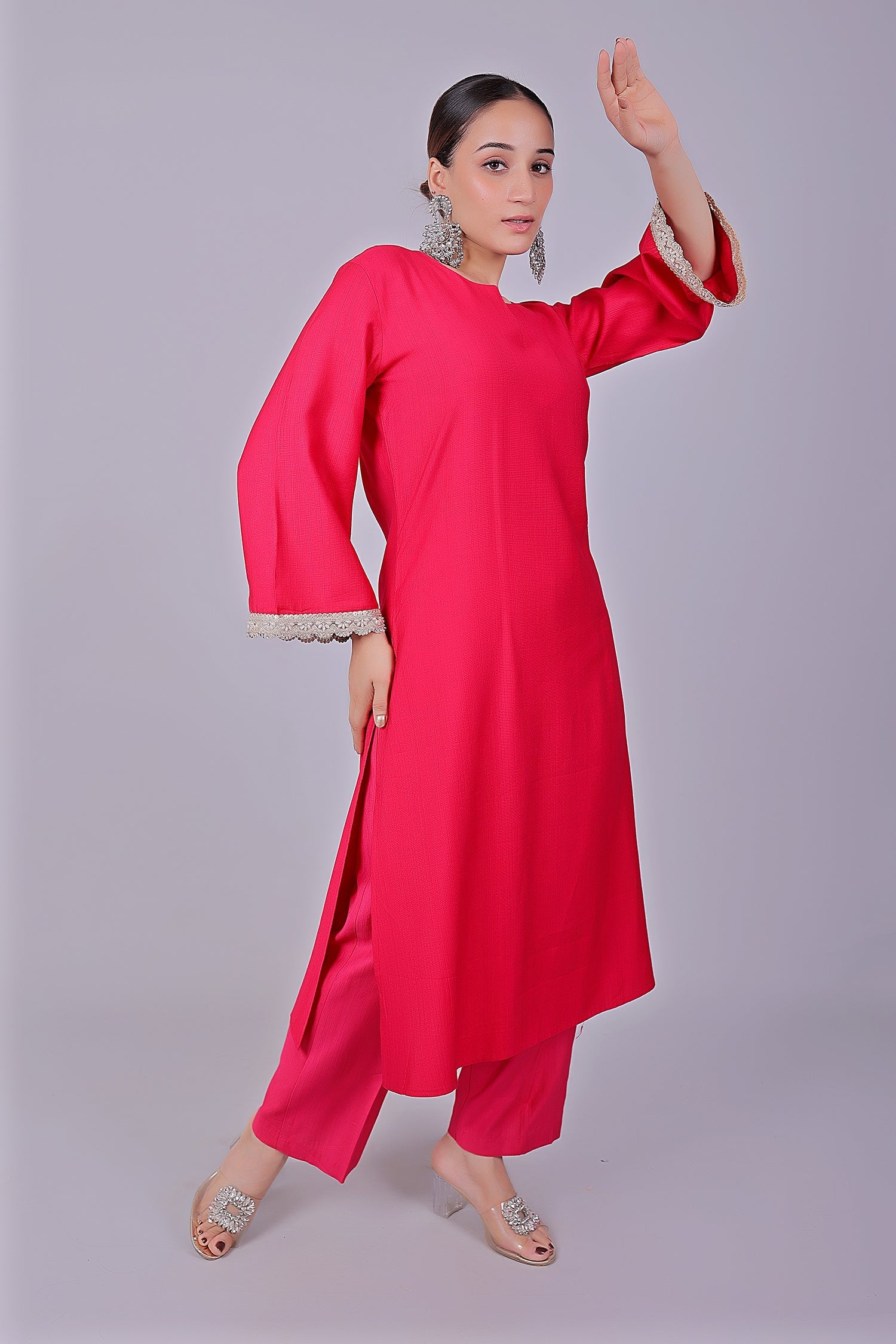 Bluesaanchi Women's Hot Pink Kurti Pajama Set | Swadesiicart