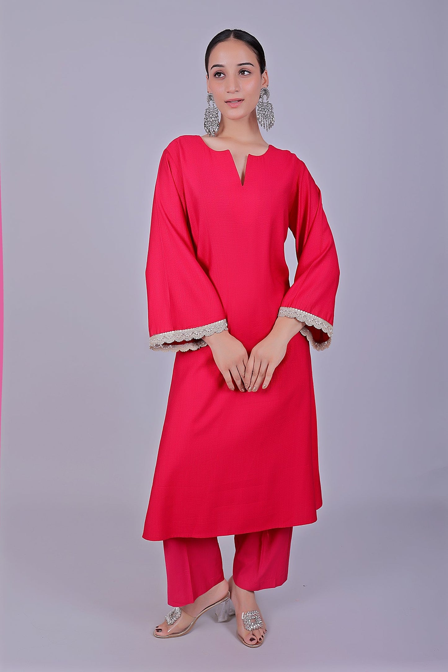 Bluesaanchi Women's Hot Pink Kurti Pajama Set | Swadesiicart