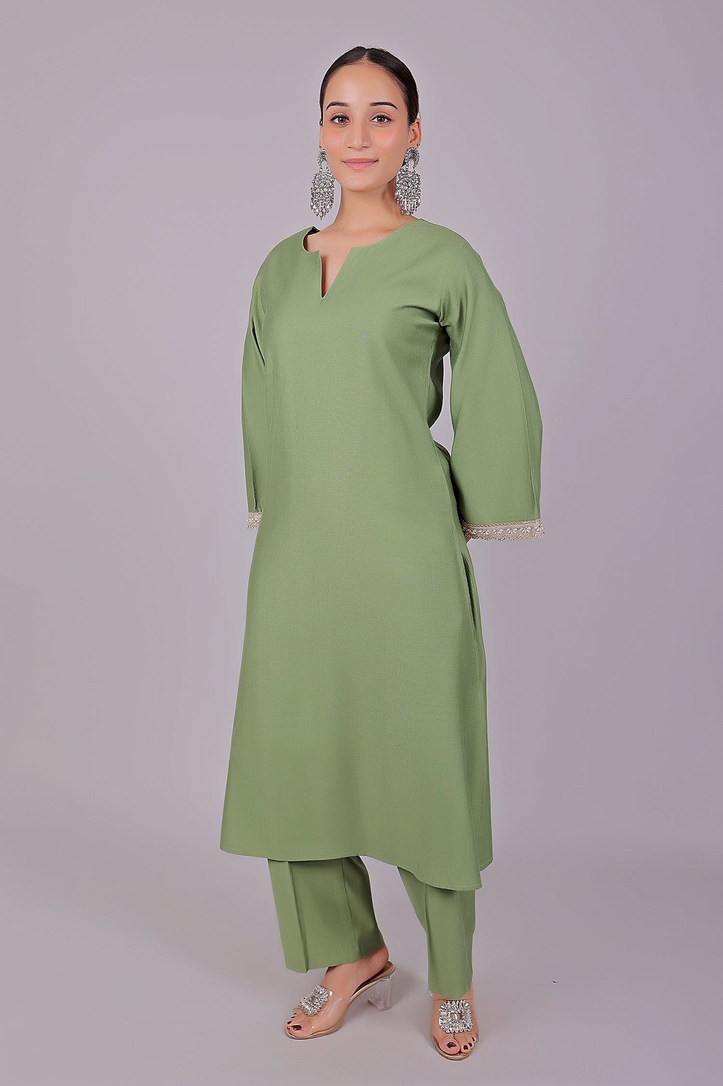 Bluesaanchi Women's Light Green Kurti Pajama Set | Swadesiicart