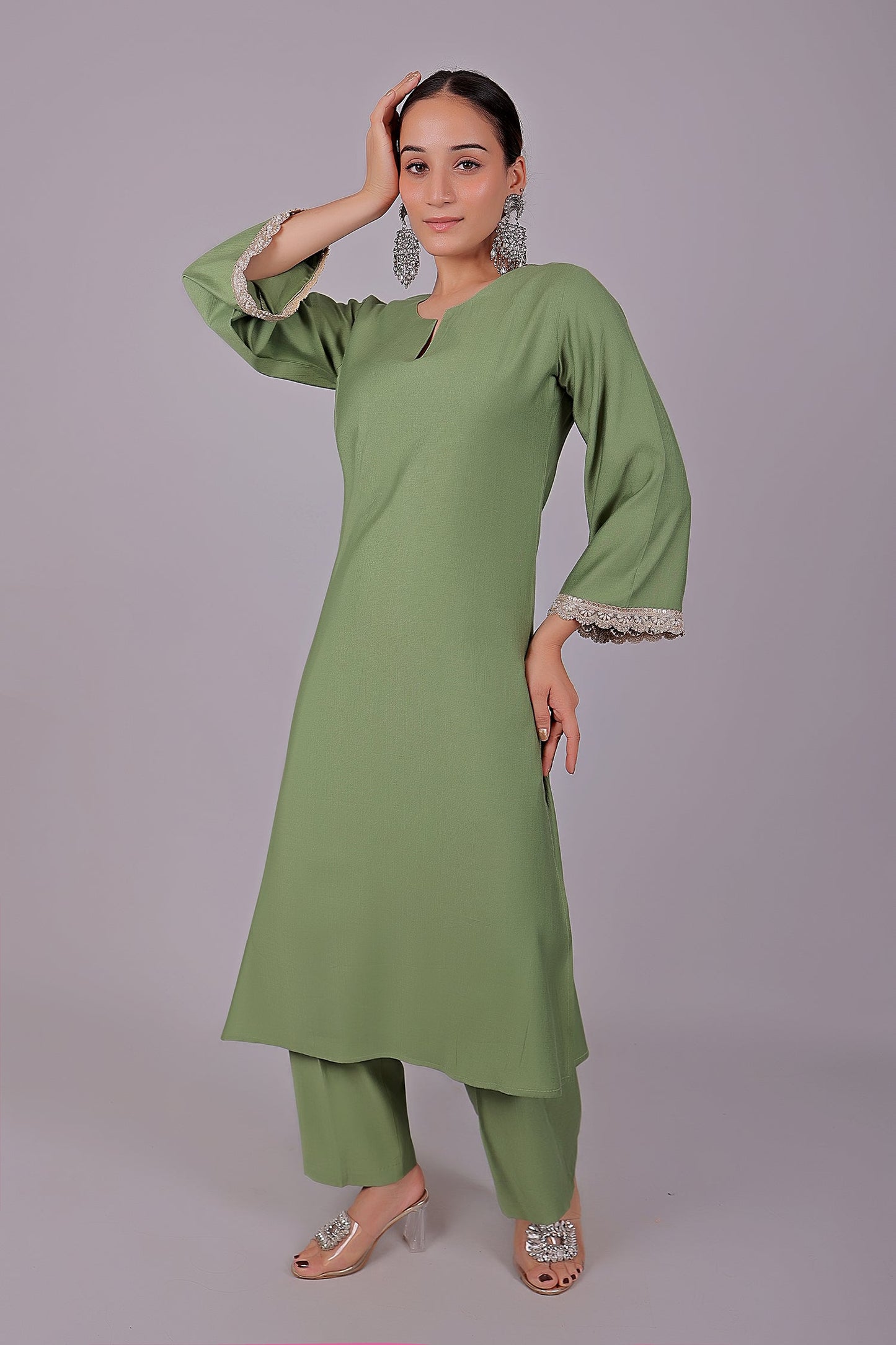 Bluesaanchi Women's Light Green Kurti Pajama Set | Swadesiicart