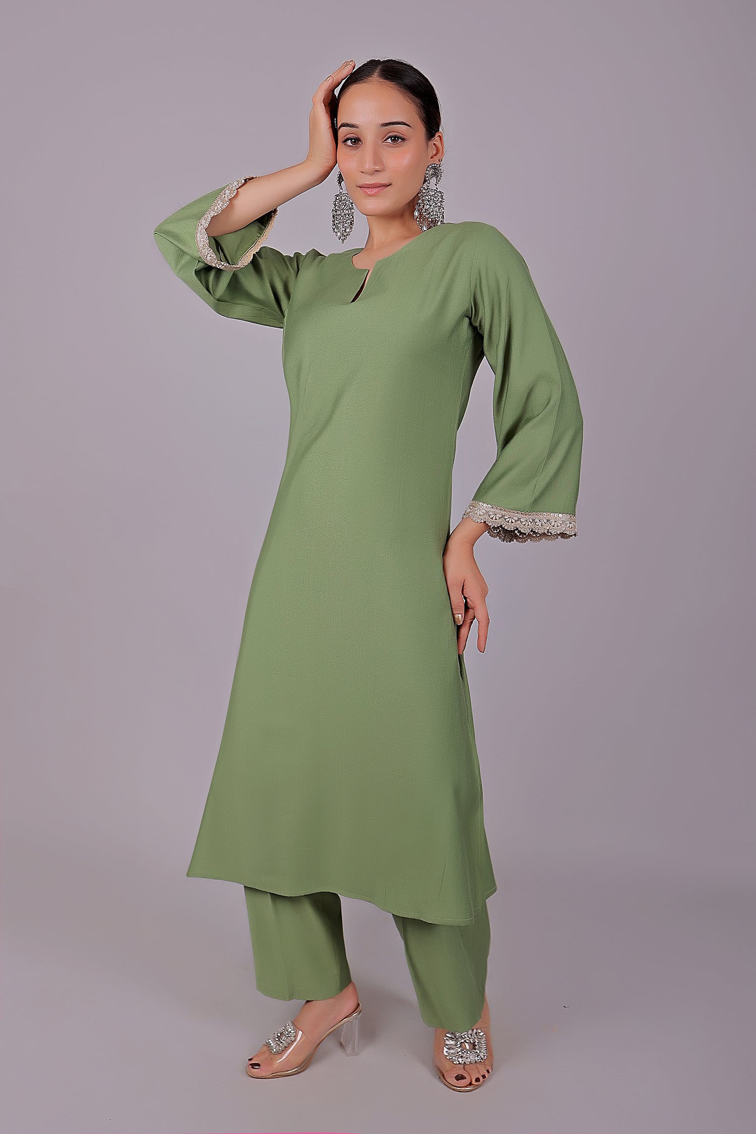 Bluesaanchi Women's Light Green Kurti Pajama Set | Swadesiicart