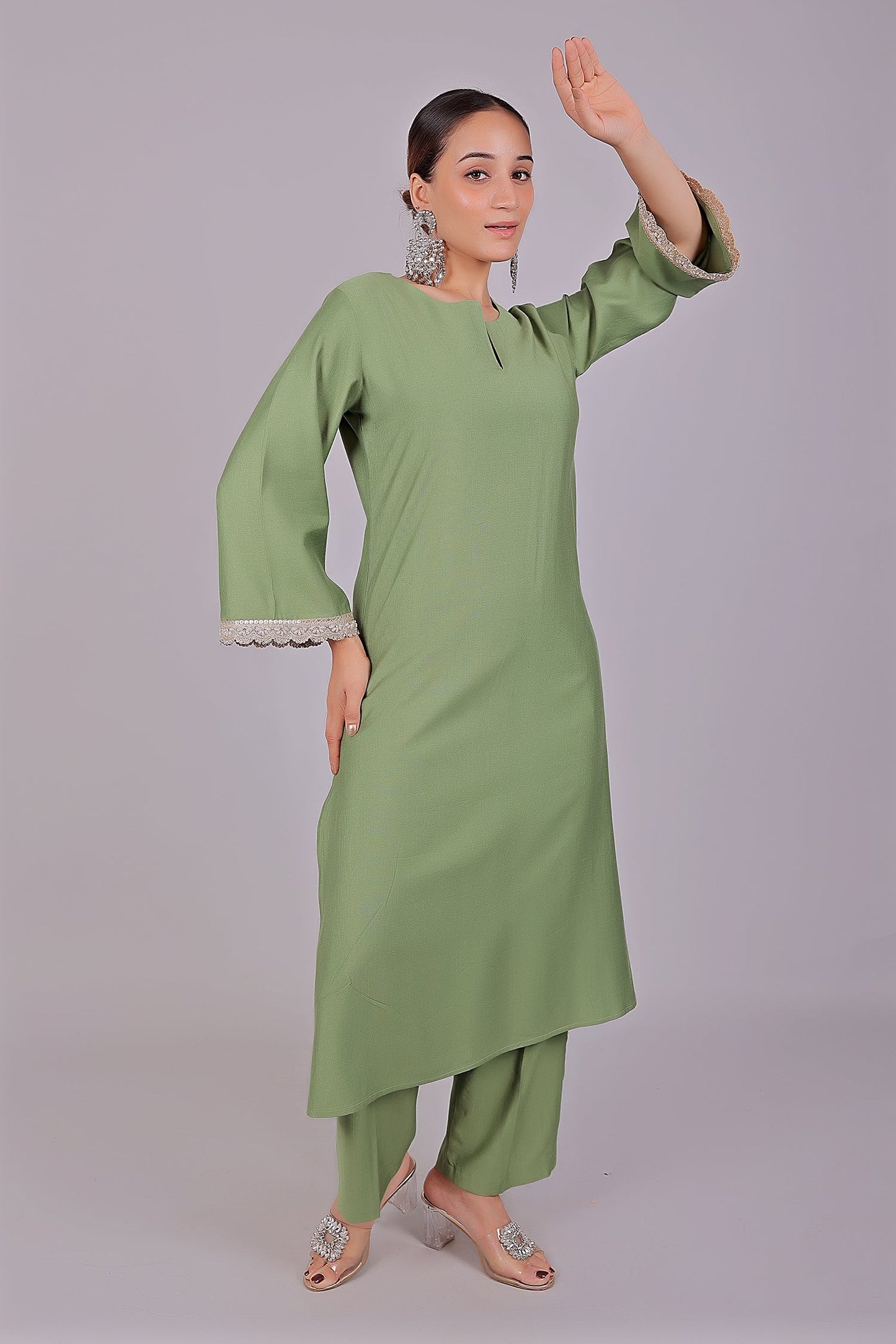 Bluesaanchi Women's Light Green Kurti Pajama Set | Swadesiicart